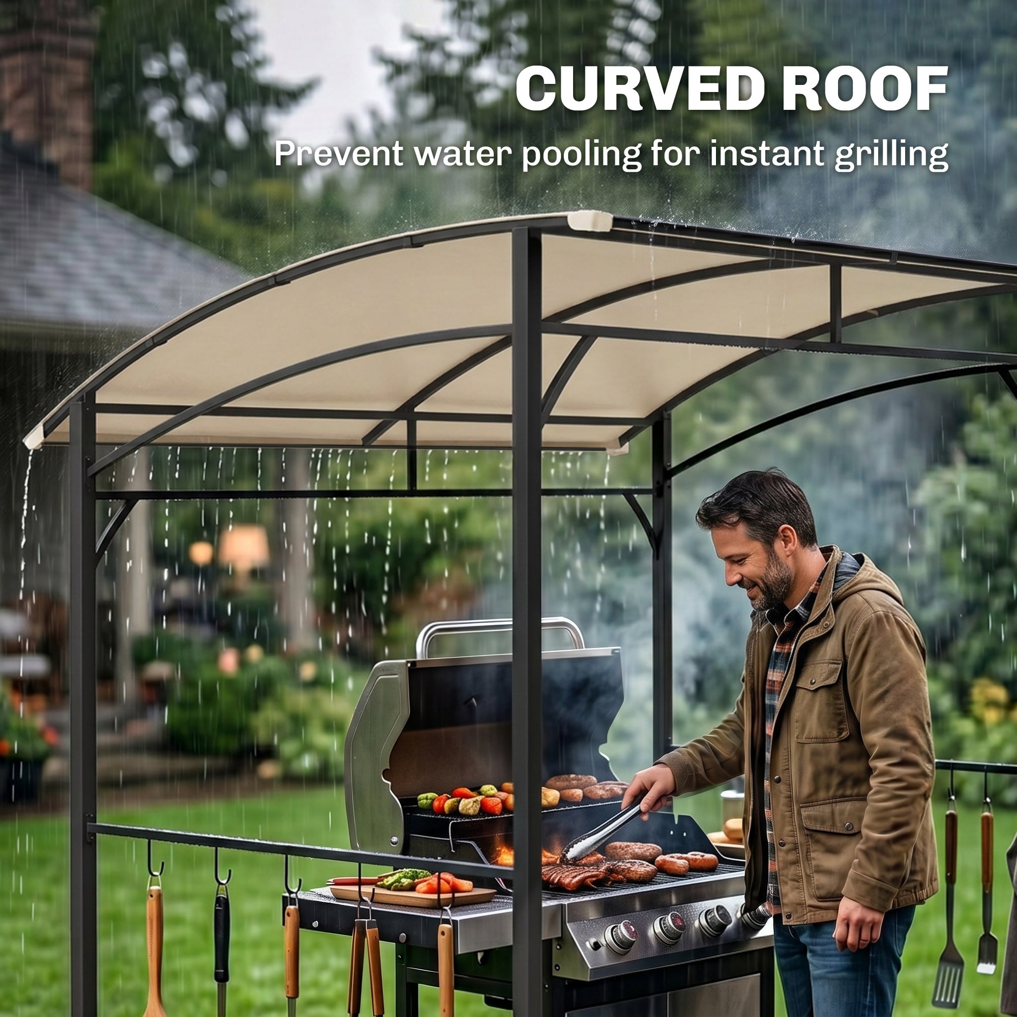 7' x 5' BBQ Grill Gazebo - Beige Steel Frame Canopy