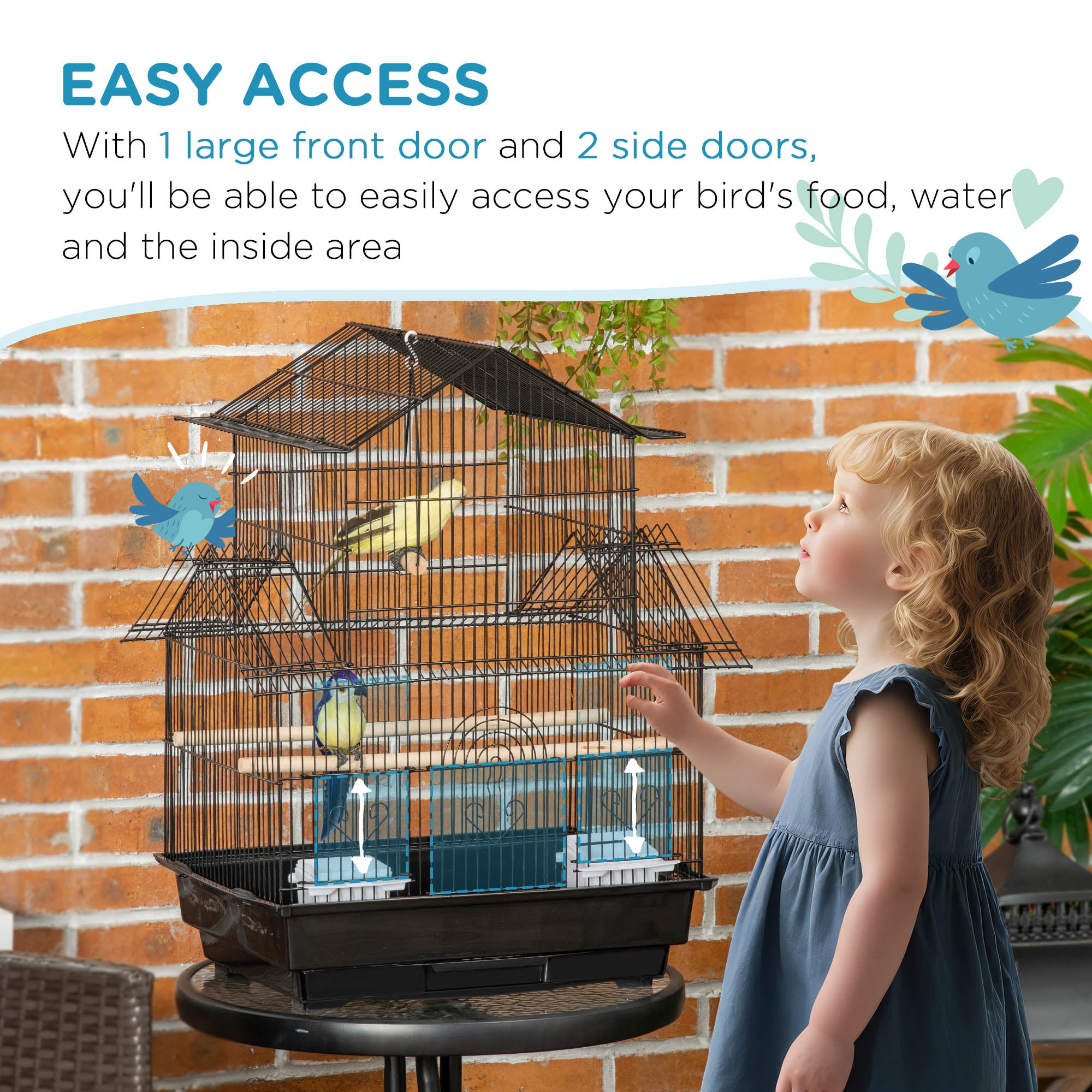 25" Bird Cage with Perch, Swing, Food Container, Slide-out Tray, Handle, Parrot Cage for Finches, Canaries, Budgies
