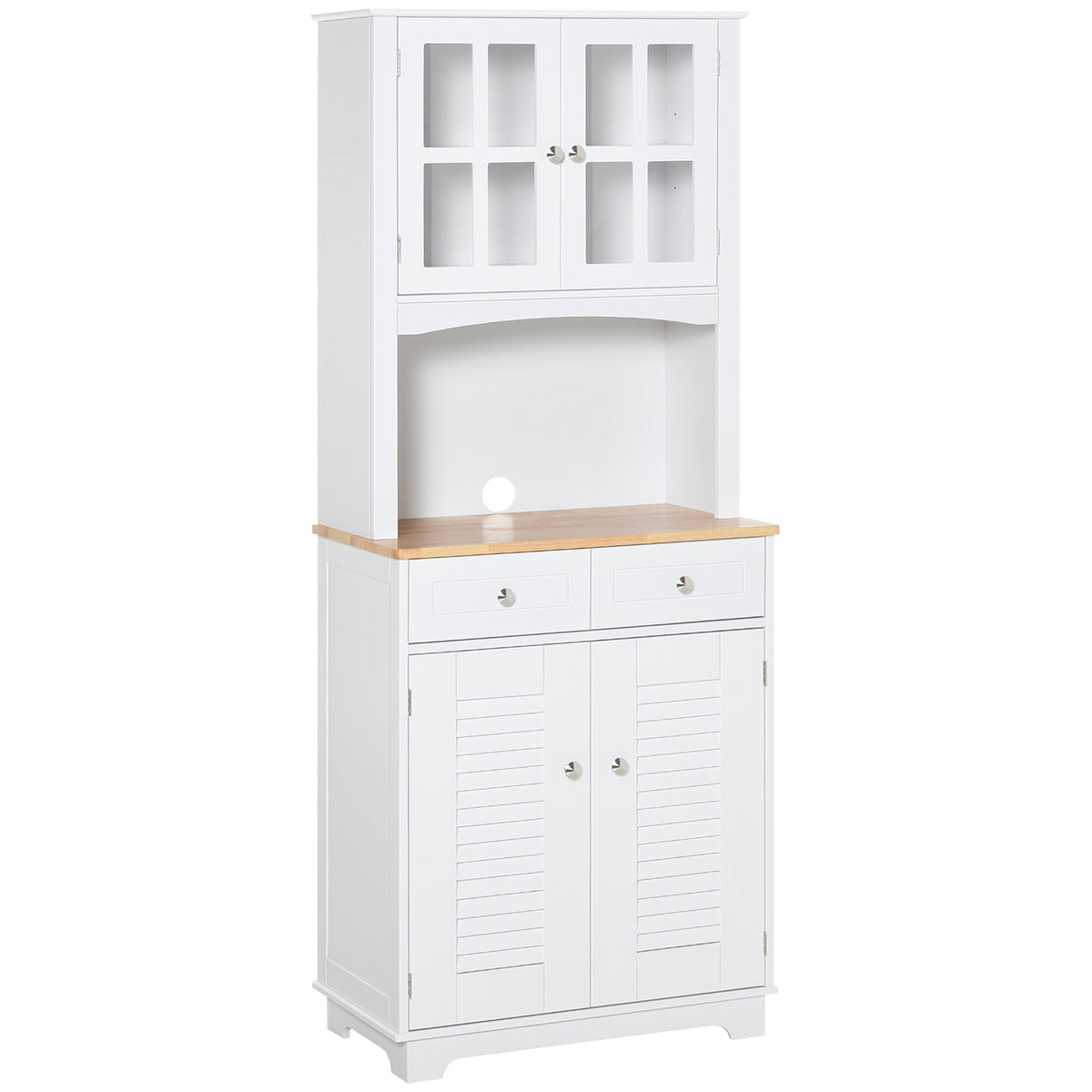 Coastal Kitchen Buffet with Glass & Storage - White 66.9"H-Bar Cabinets-DECOROLALA