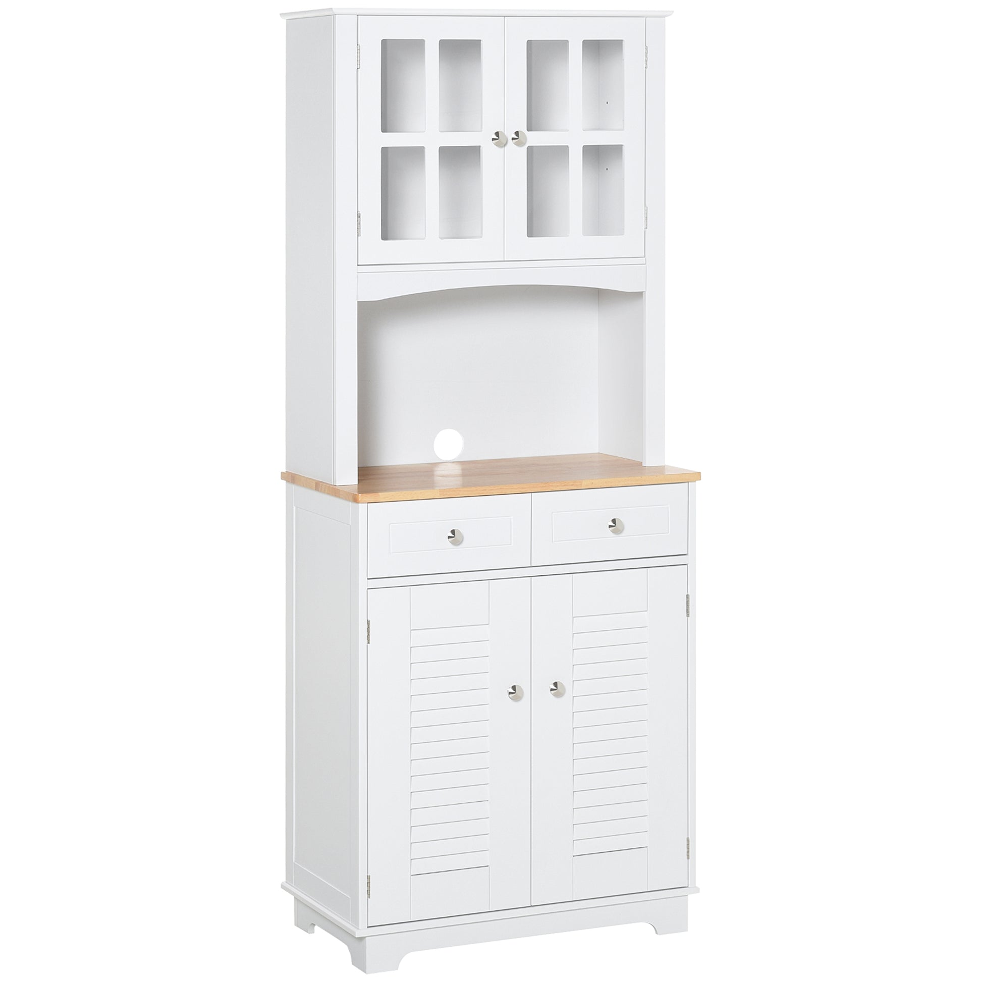 Coastal Kitchen Buffet with Glass & Storage - White 66.9"H-DECOROLALA