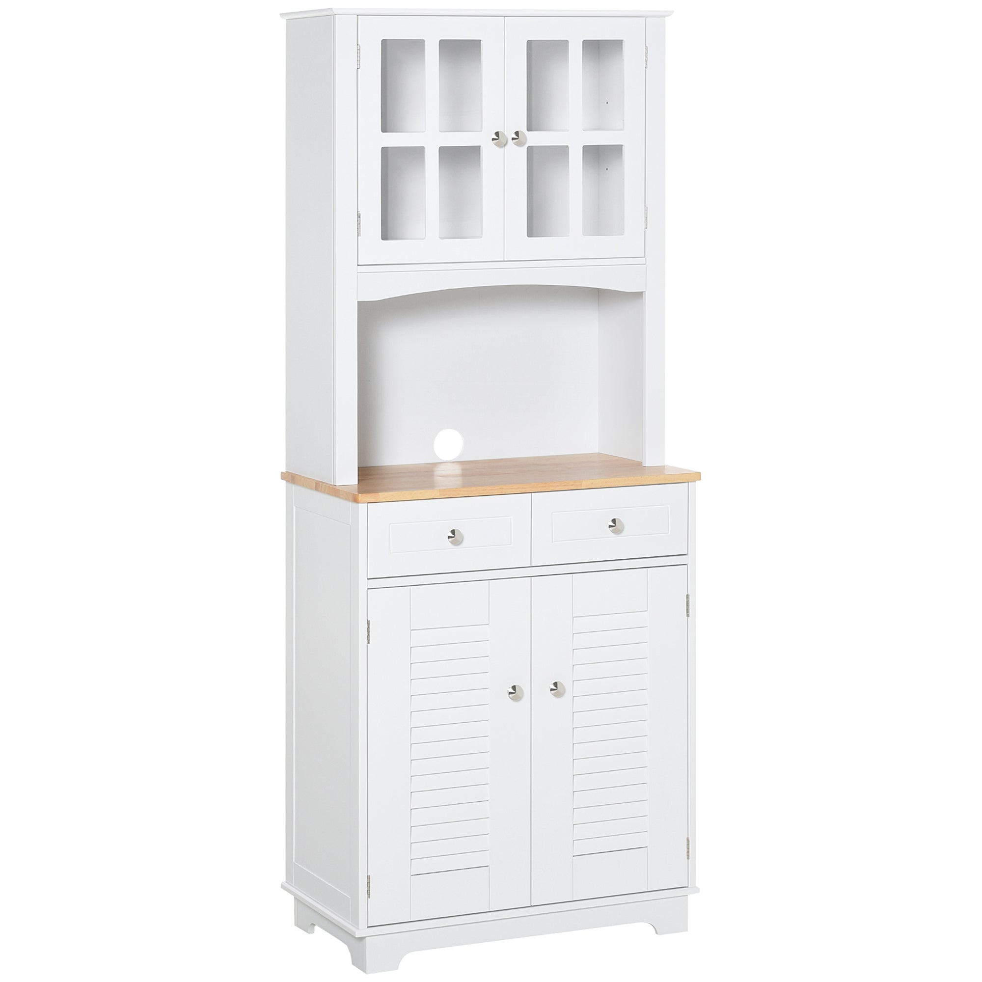 Coastal Kitchen Buffet with Glass & Storage - White 66.9"H-DECOROLALA