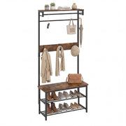 Coat Rack 4-In-1 Hall Tree with Shoe Bench and Removable Hooks-Coffee-Coat Racks & Hall Trees-DECOROLALA