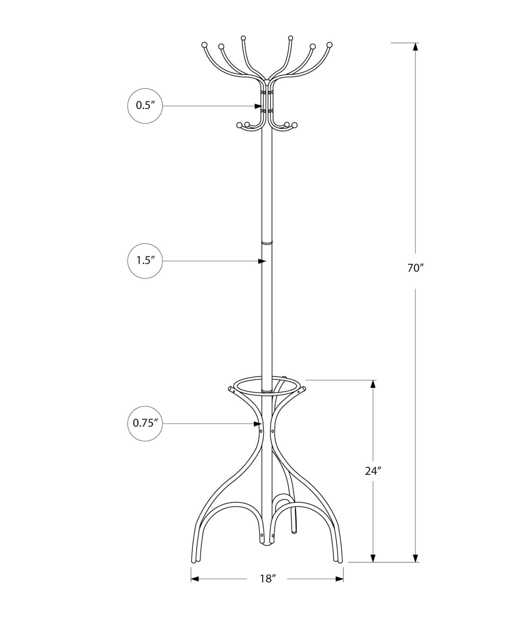 Coat Rack - 70"H / White Metal With An Umbrella Holder-Coat Rack-DECOROLALA