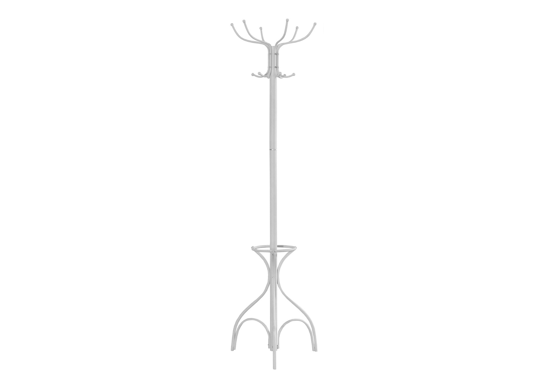 Coat Rack 70"H White Metal with Umbrella Holder 12 Hooks-Coat Rack-DECOROLALA