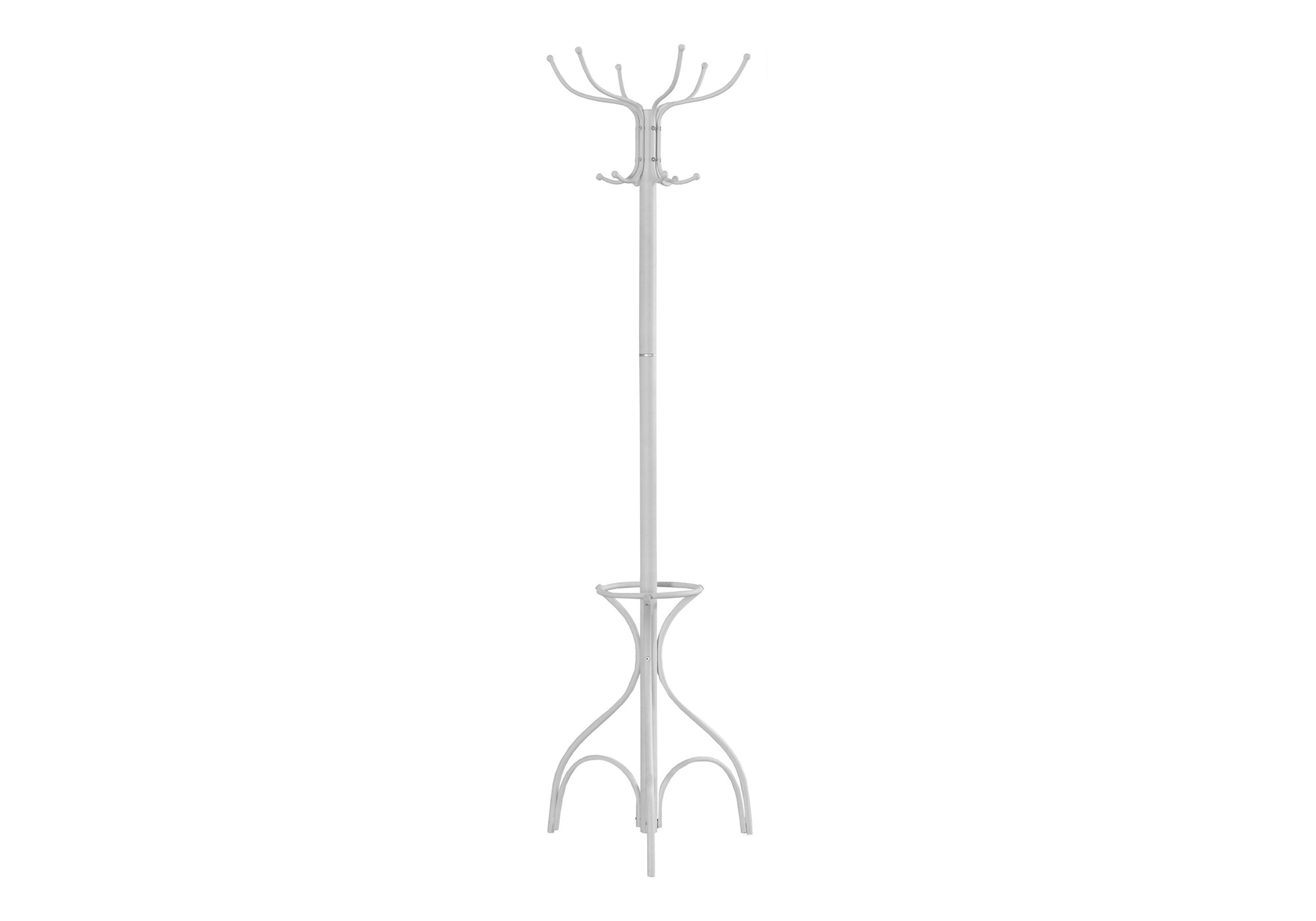 Coat Rack 70"H White Metal with Umbrella Holder 12 Hooks-Coat Rack-DECOROLALA