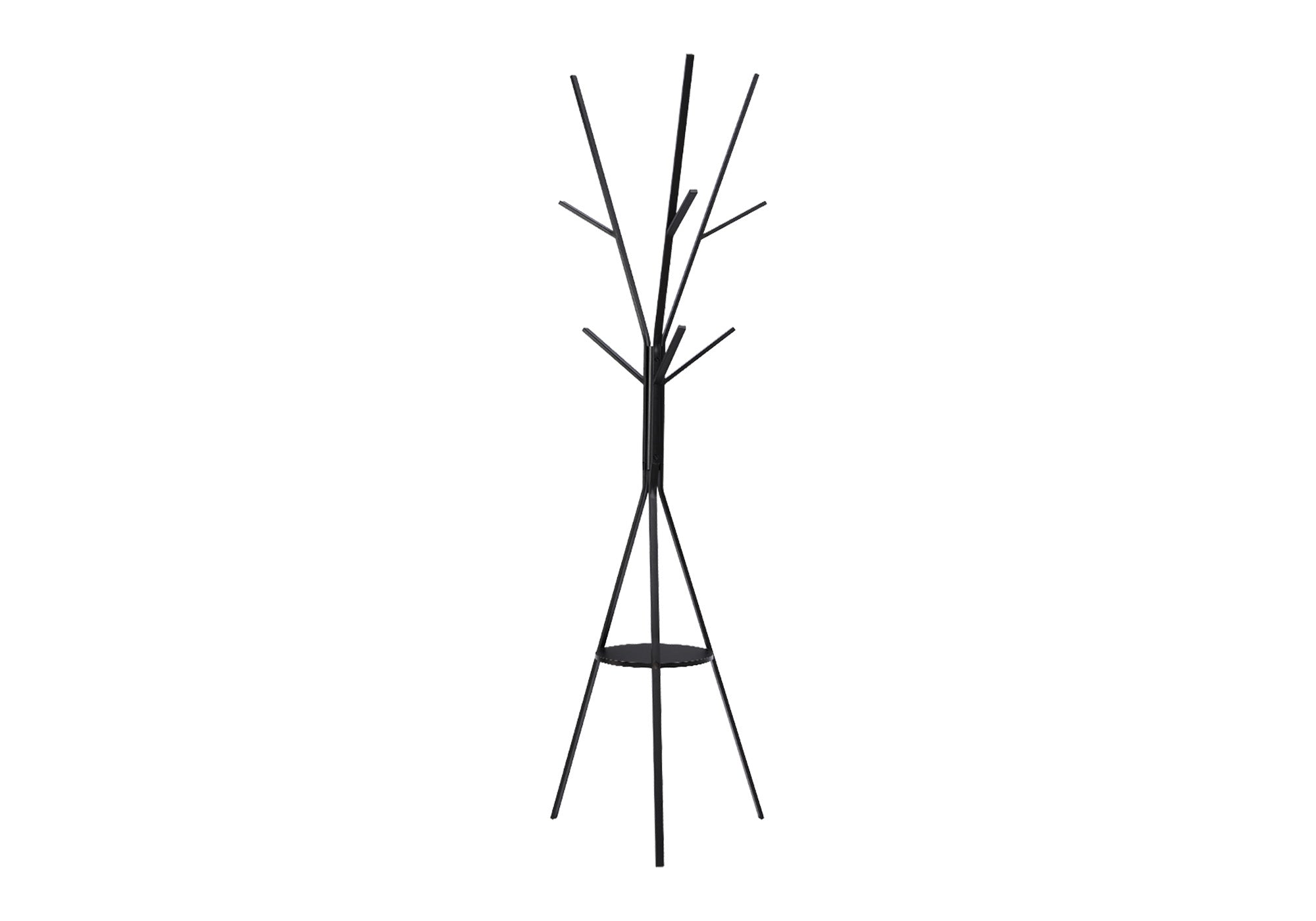 Coat Rack, 72"H, Bedroom, Entryway, Hall Tree, 6 Hooks, Black Metal, Contemporary, Modern-DECOROLALA