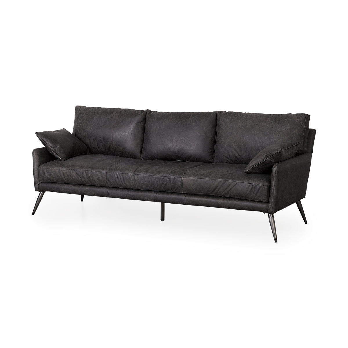 Cochrane 82L x 33W x 32.3 Black Leather Three Seater Sofa-Sofa & Sectionals-DECOROLALA