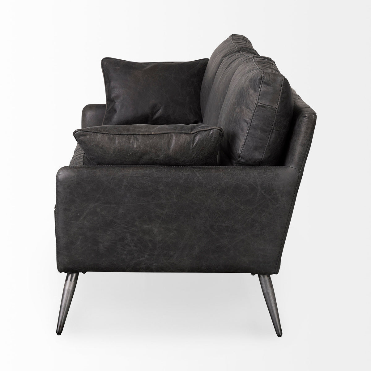 Cochrane 82L x 33W x 32.3 Black Leather Three Seater Sofa-Sofa & Sectionals-DECOROLALA