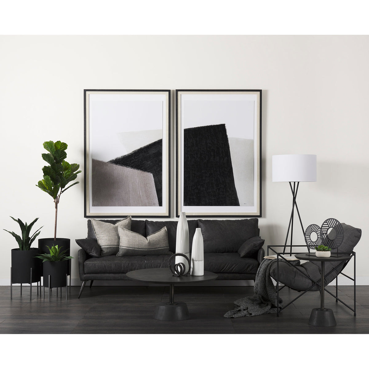 Cochrane 82L x 33W x 32.3 Black Leather Three Seater Sofa-Sofa & Sectionals-DECOROLALA