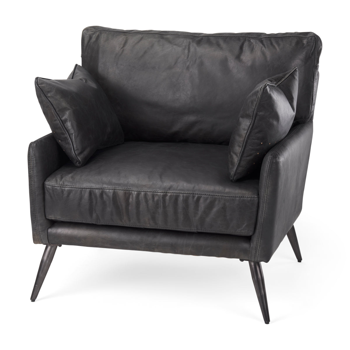 Cochrane Black Leather Armchair - 34.5" Wide-Chairs-DECOROLALA
