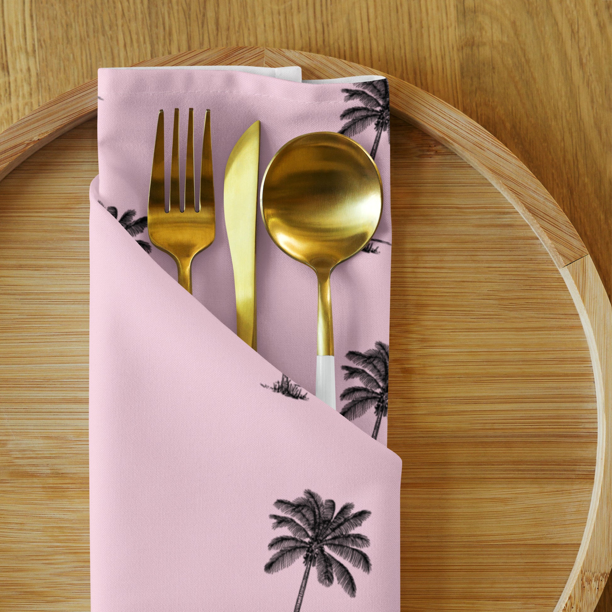 Coco Palm Pattern Cloth Napkin Set - Pink-Dining Room & Kitchen-DECOROLALA