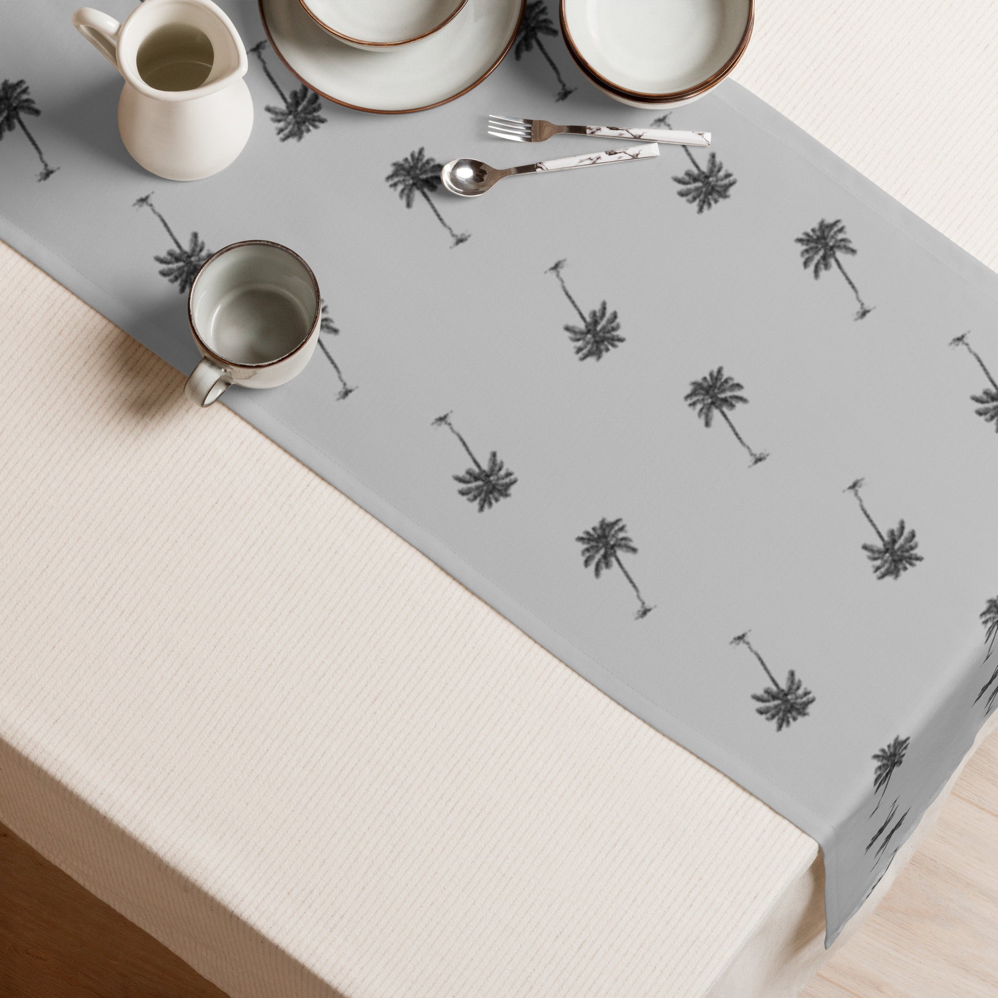 Coco Palm Pattern Table Runner - Grey-Dining Room & Kitchen-DECOROLALA