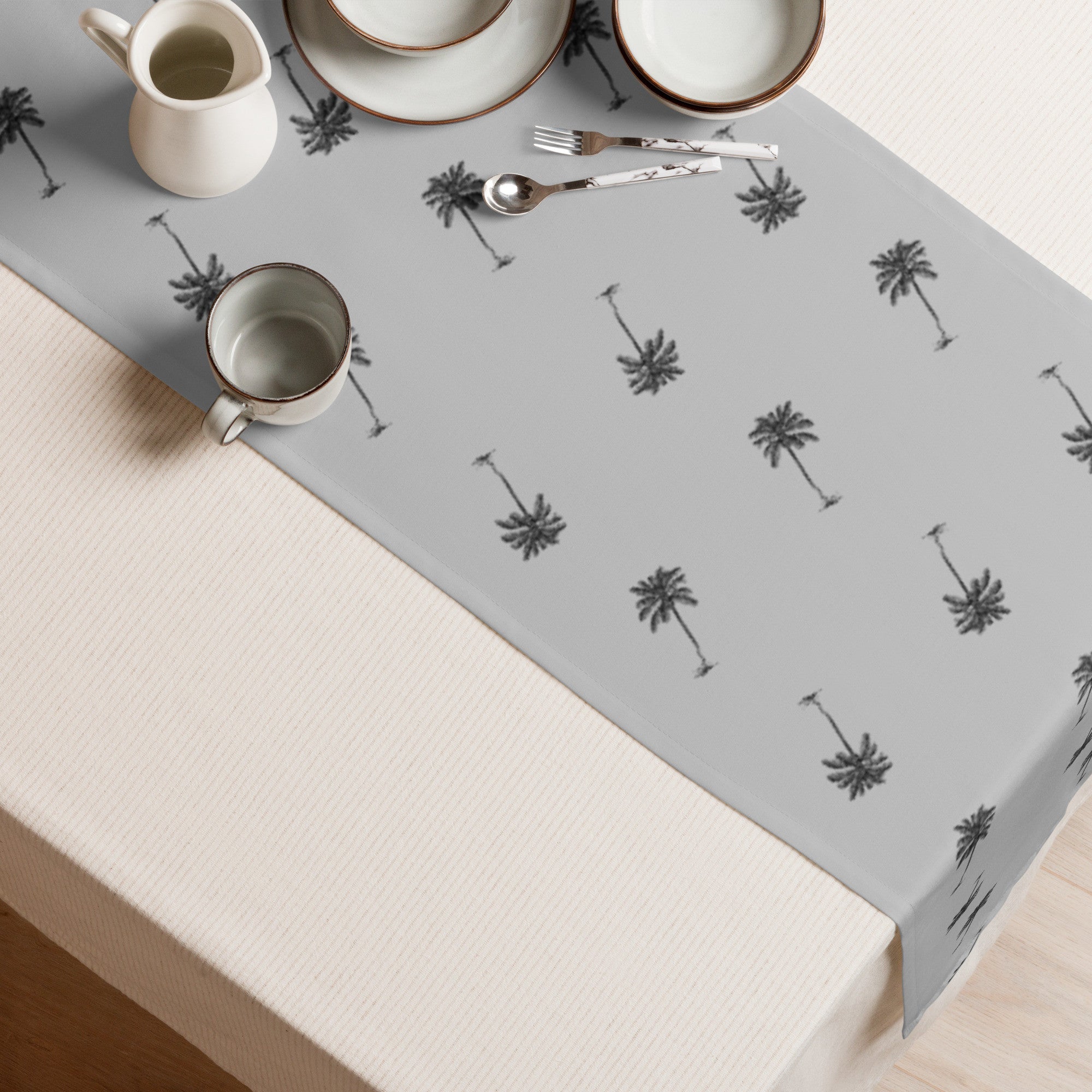 Coco Palm Pattern Table Runner - Grey-Dining Room & Kitchen-DECOROLALA