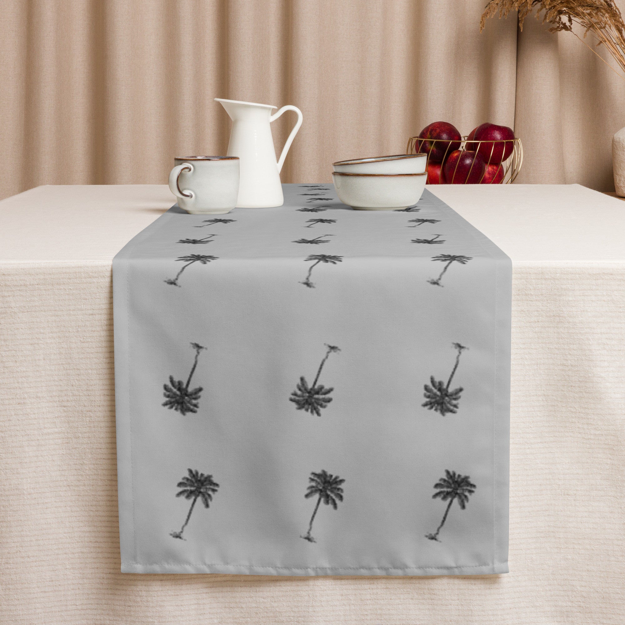 Coco Palm Pattern Table Runner - Grey-Dining Room & Kitchen-DECOROLALA