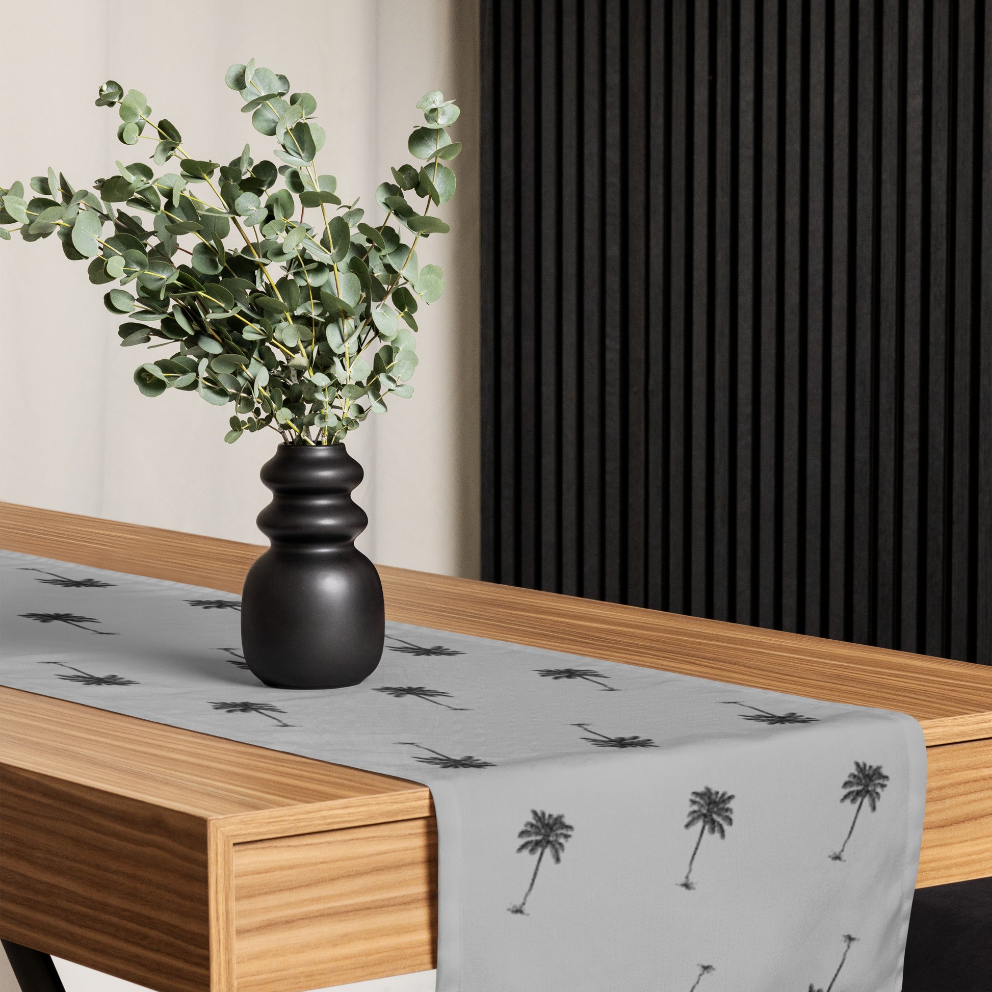 Coco Palm Pattern Table Runner - Grey-Dining Room & Kitchen-DECOROLALA