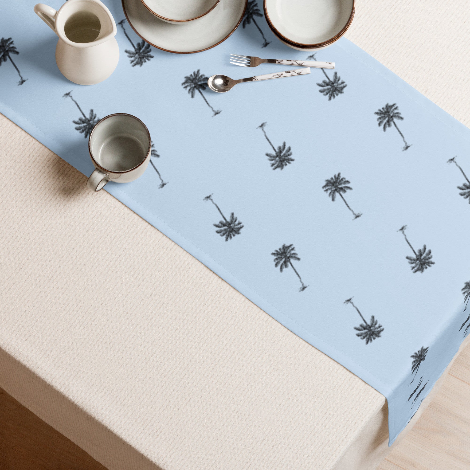 Coco Palm Pattern Table Runner - Pattens Blue-Living-DECOROLALA