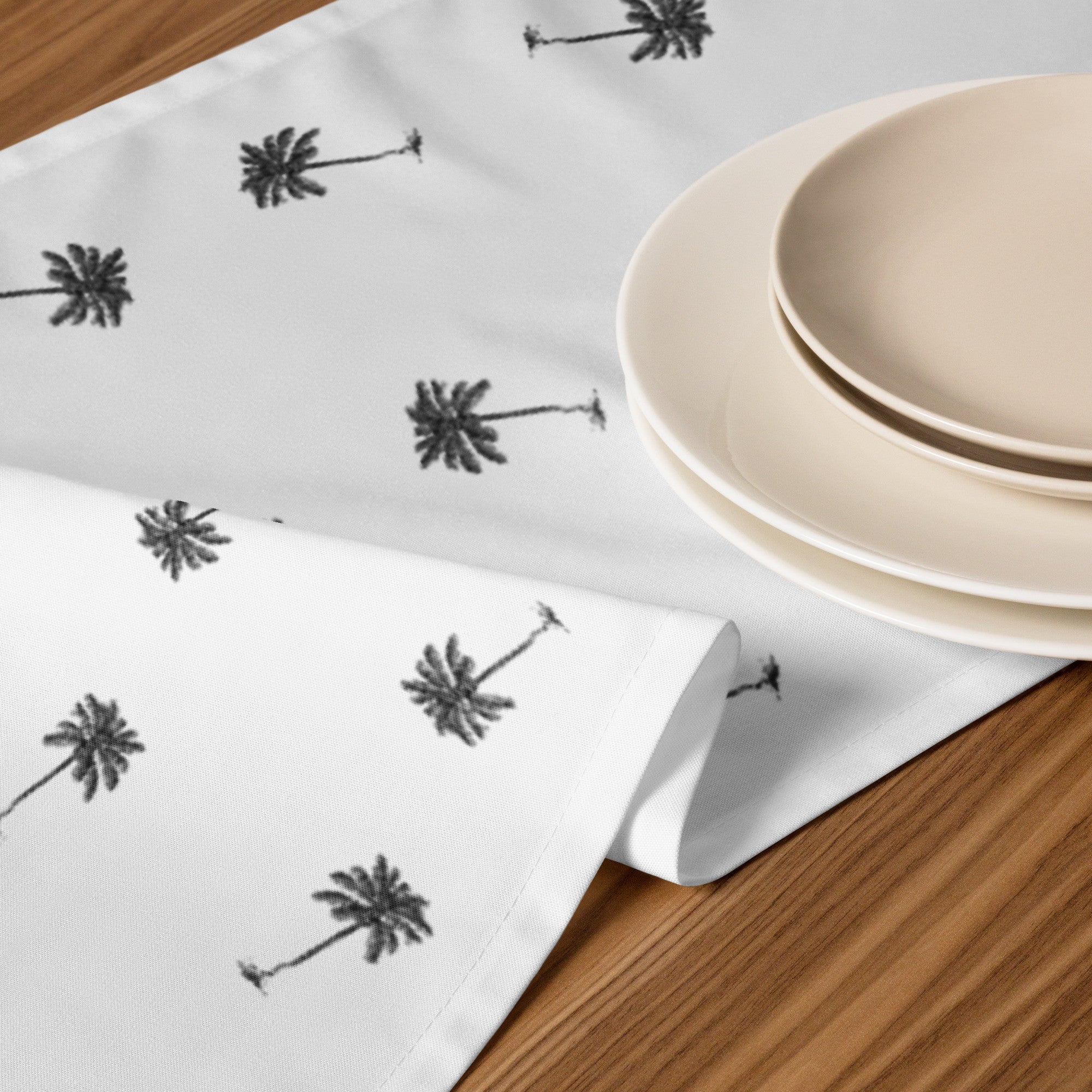 Coco Palm Pattern Table Runner - White-Ergot-DECOROLALA