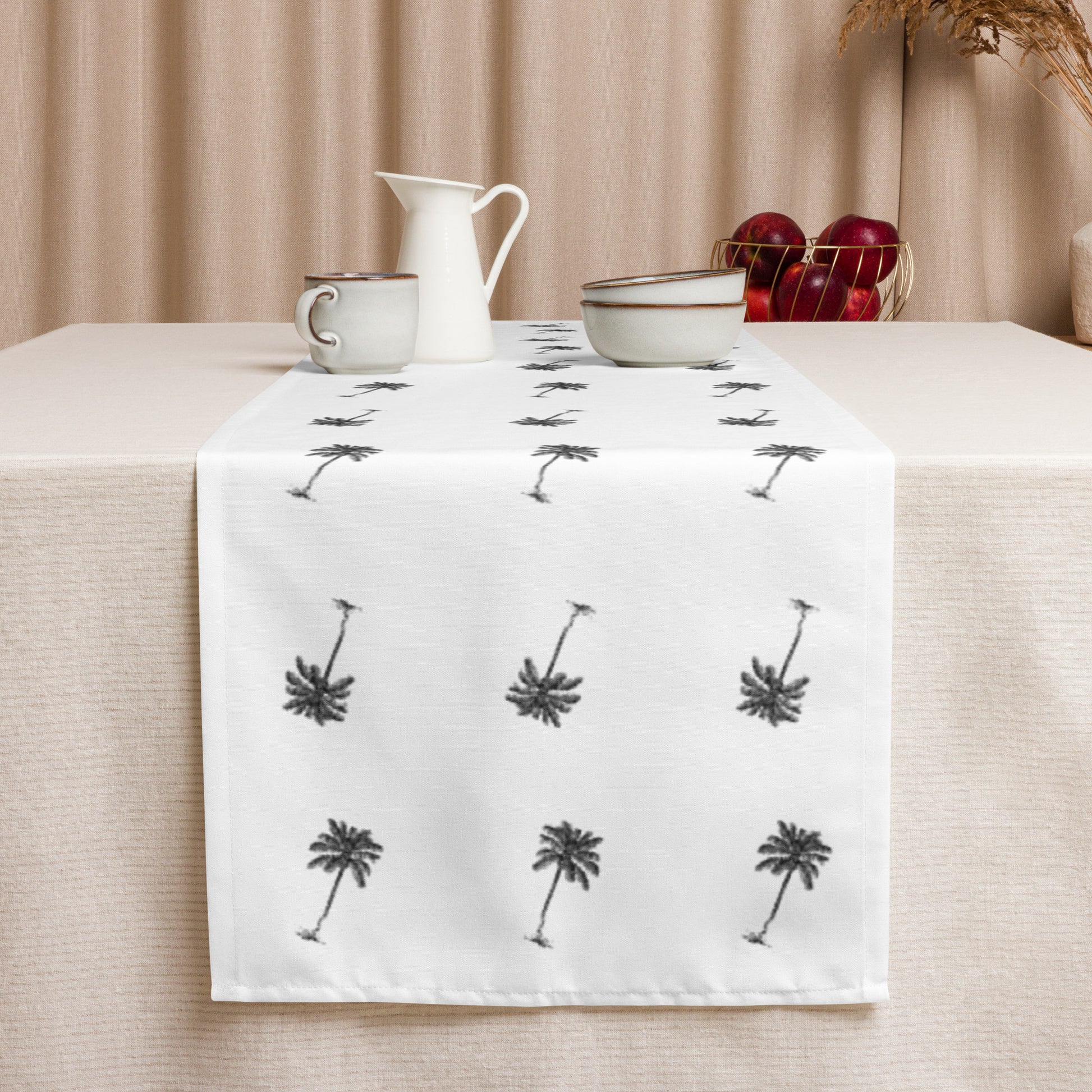 Coco Palm Pattern Table Runner - White-Ergot-DECOROLALA