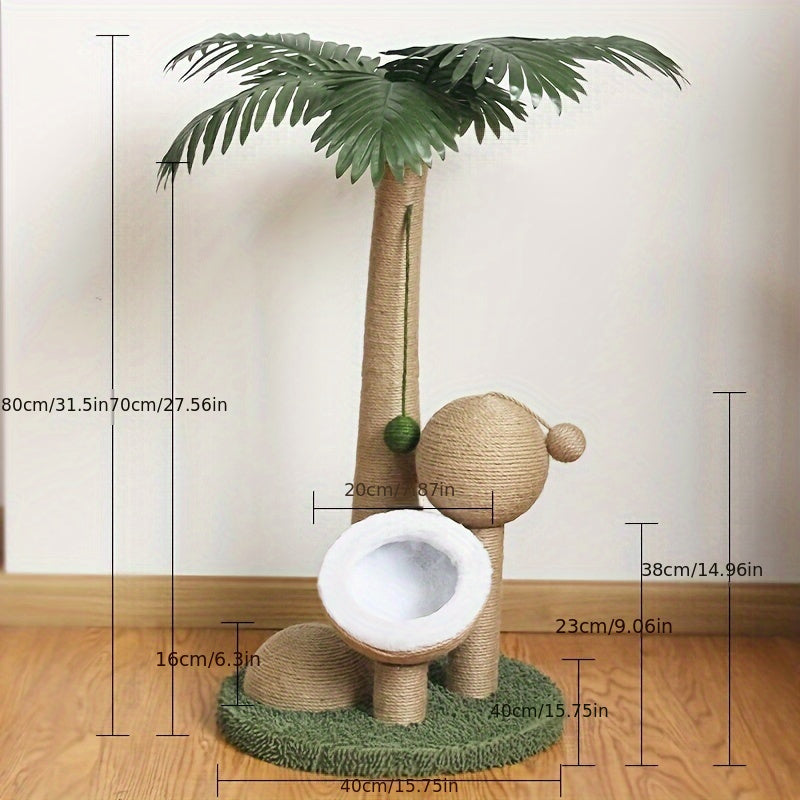 Coconut Tree Cat Scratching Post with Ball Toy - Green 85cm-Cat Furniture-DECOROLALA