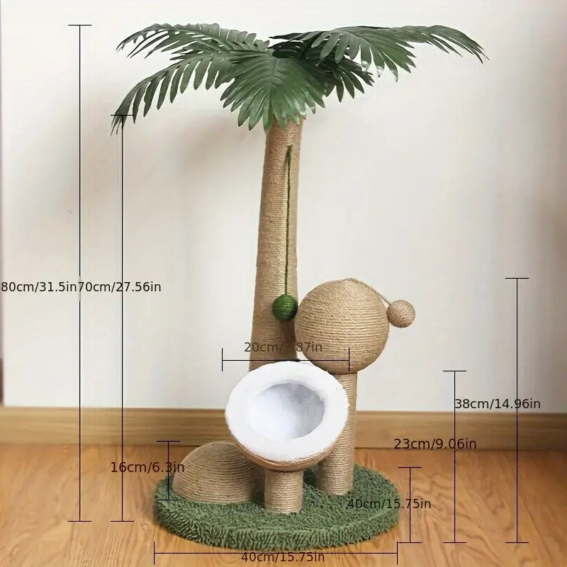 Coconut Tree Cat Scratching Post with Ball Toy - Green 85cm-Cat Furniture-DECOROLALA