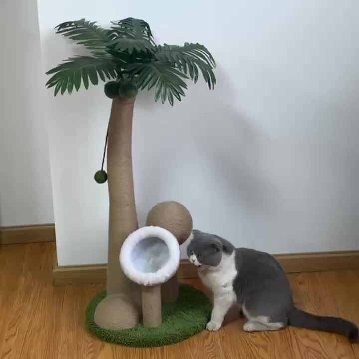 Coconut Tree Cat Scratching Post with Ball Toy - Green 85cm-Cat Furniture-DECOROLALA