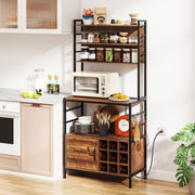 Coffee Bar Cabinet with S-Shaped Hooks and Wine Bottle Holders-Rustic Brown-Wine Racks-DECOROLALA