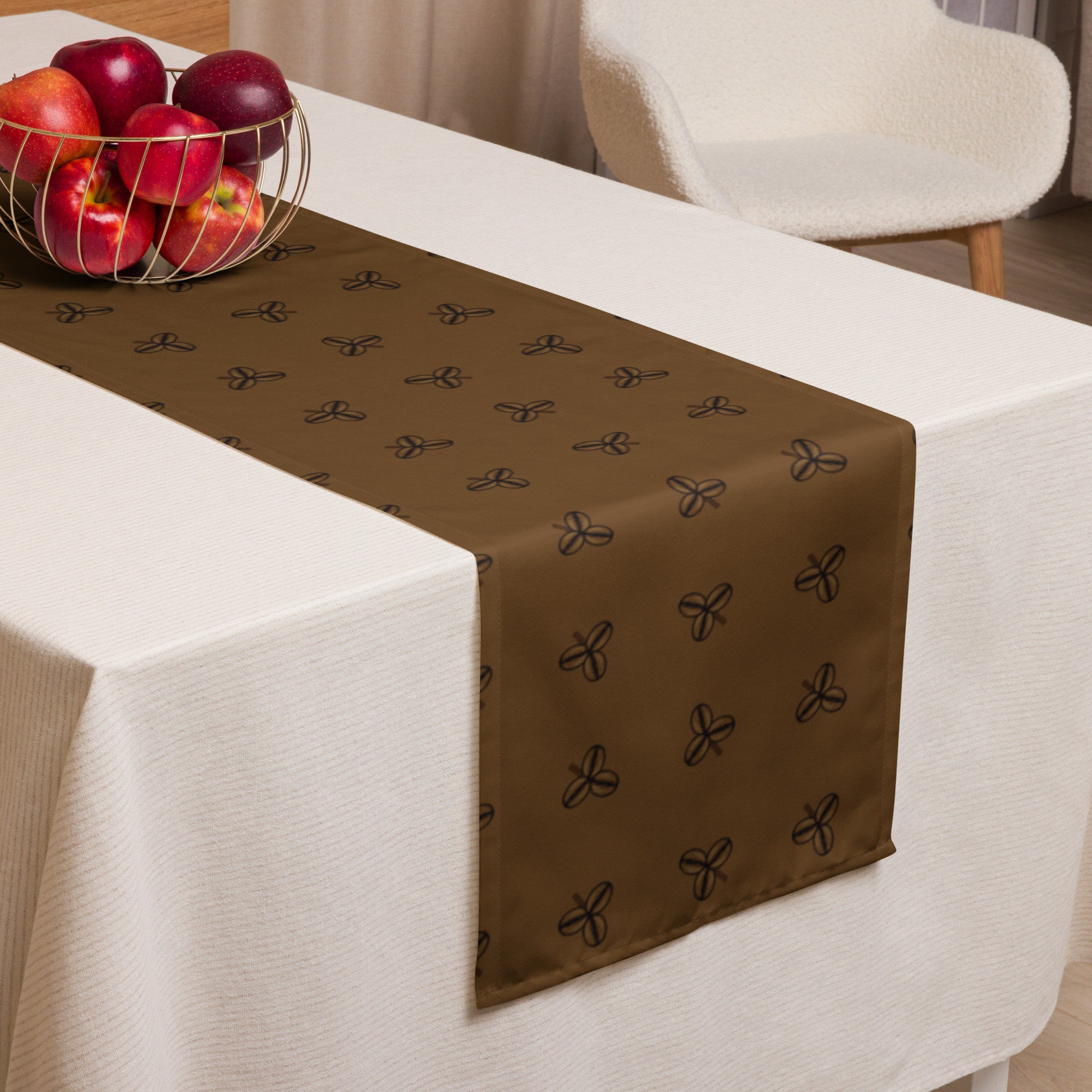 Coffee Clover Pattern Table Runner - Mocha-Dining Room & Kitchen-DECOROLALA
