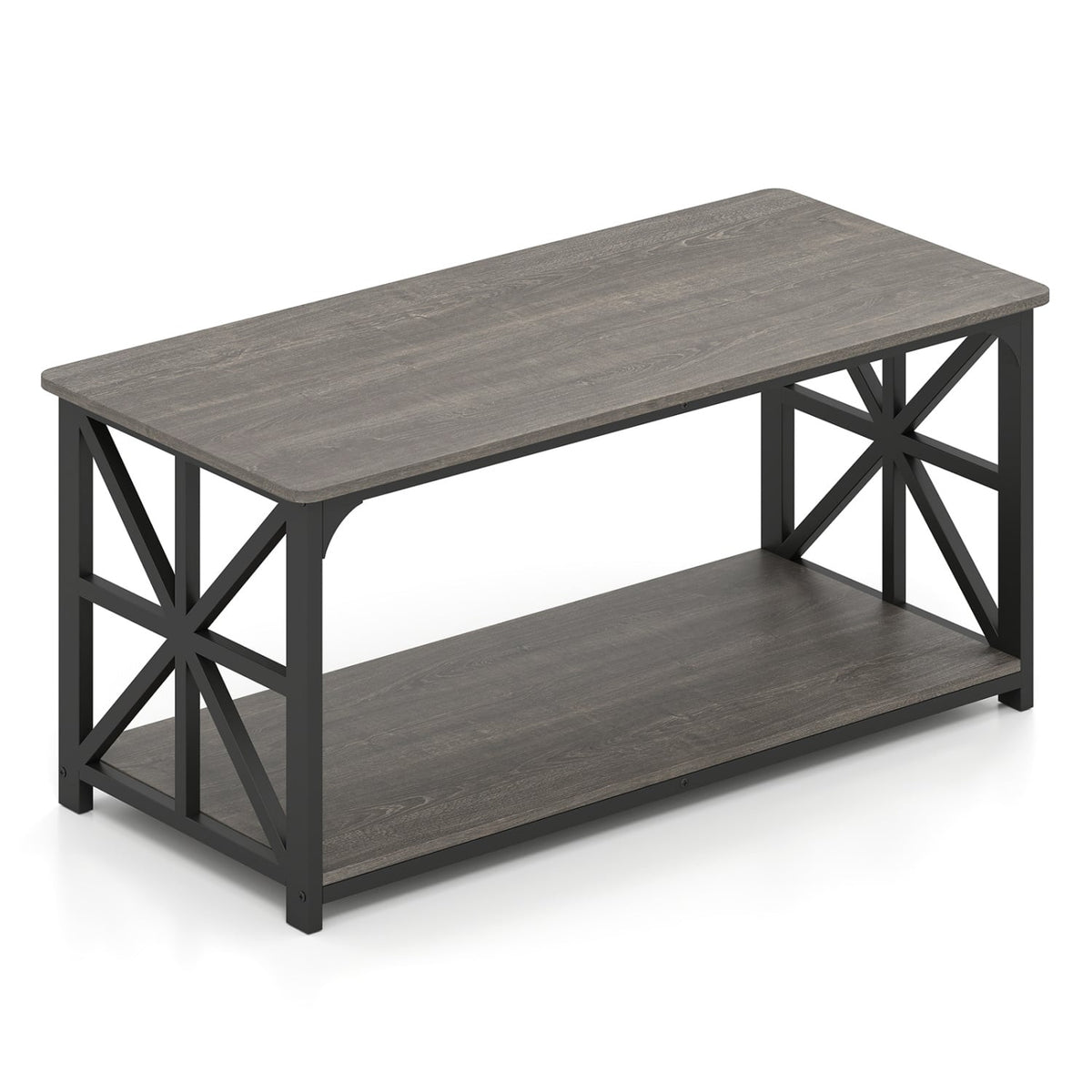 Coffee Table 2-Tier Center Table with Storage Shelf-Oak-Coffee Tables-DECOROLALA