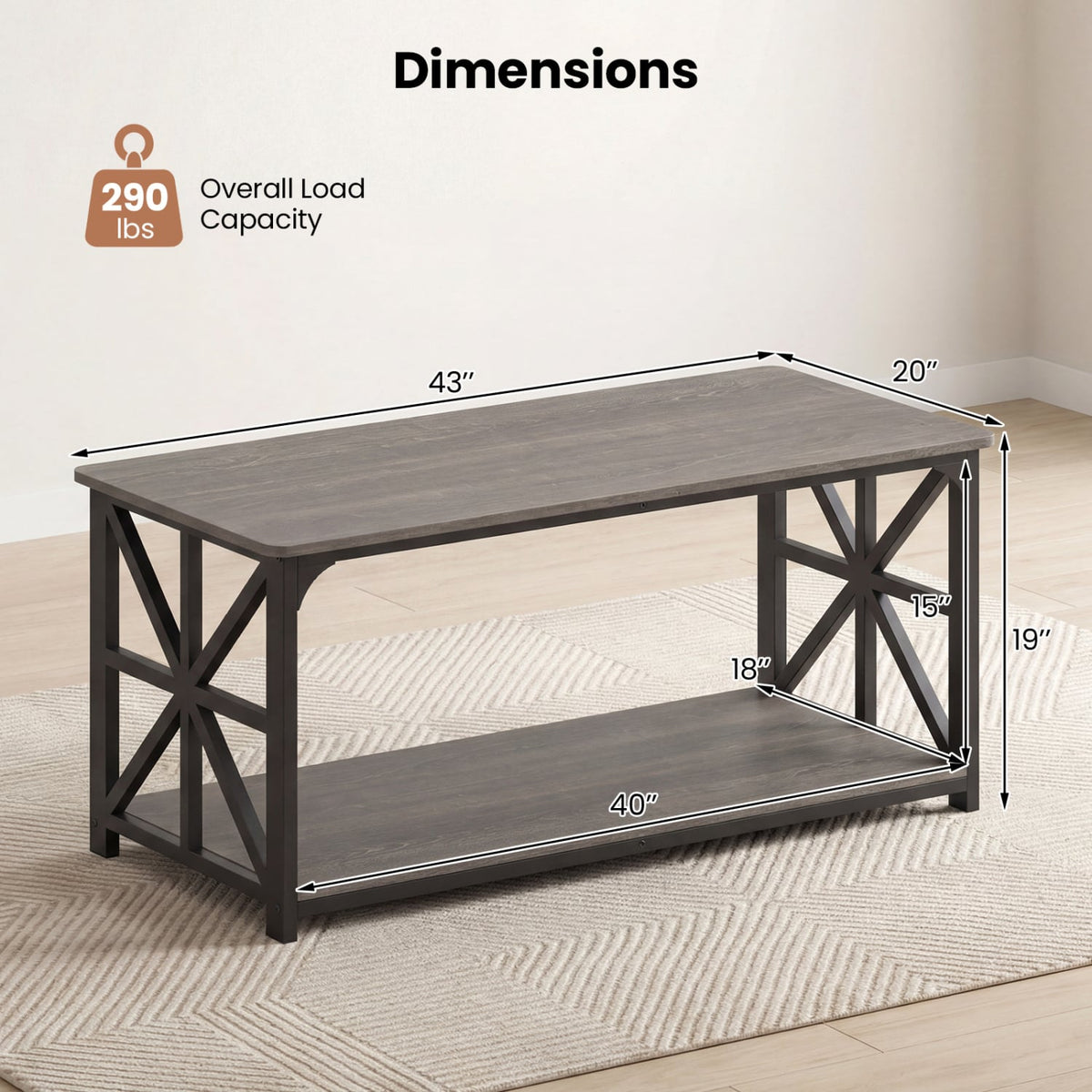 Coffee Table 2-Tier Center Table with Storage Shelf-Oak-Coffee Tables-DECOROLALA