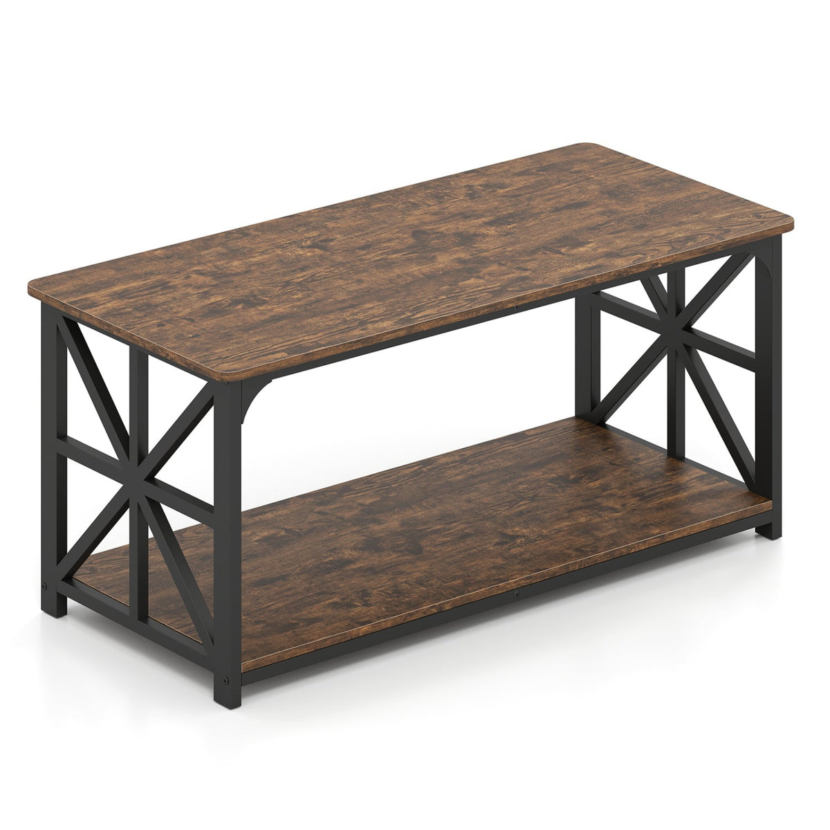 Coffee Table 2-Tier Center Table with Storage Shelf-Rustic Brown-Coffee Tables-DECOROLALA