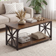 Coffee Table 2-Tier Center Table with Storage Shelf-Rustic Brown-Coffee Tables-DECOROLALA