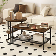Coffee Table 2-Tier Rectangle Coffee Table and Side End Table with Storage Shelves-Rustic Brown-Coffee Tables-DECOROLALA