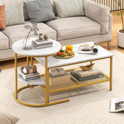 Coffee Table 2-Tier Rectangle Coffee Table and Side End Table with Storage Shelves-White and Golden-Coffee Tables-DECOROLALA