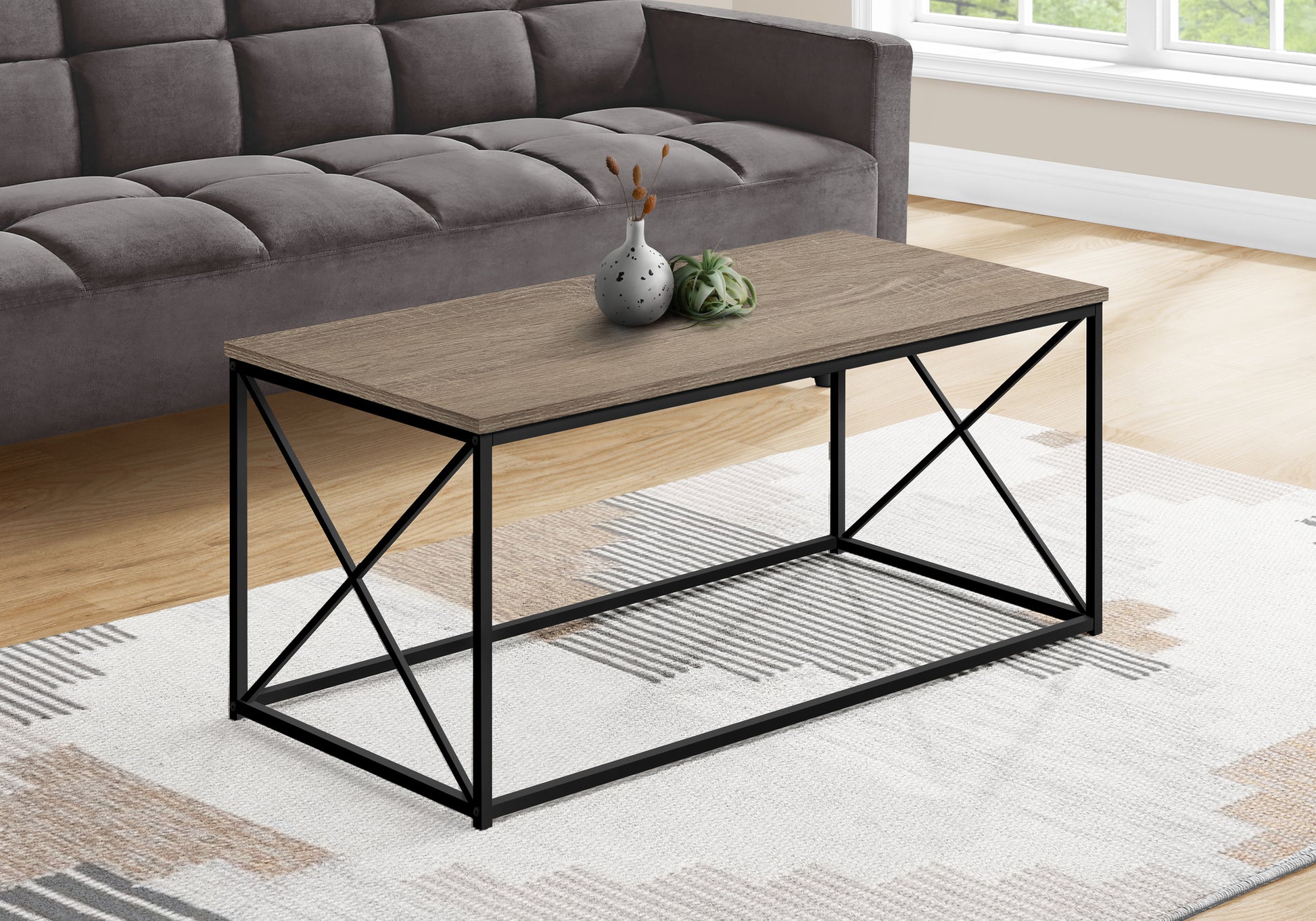 Coffee Table 40"L Black Marble Metal X-Frame-Coffee Table-DECOROLALA