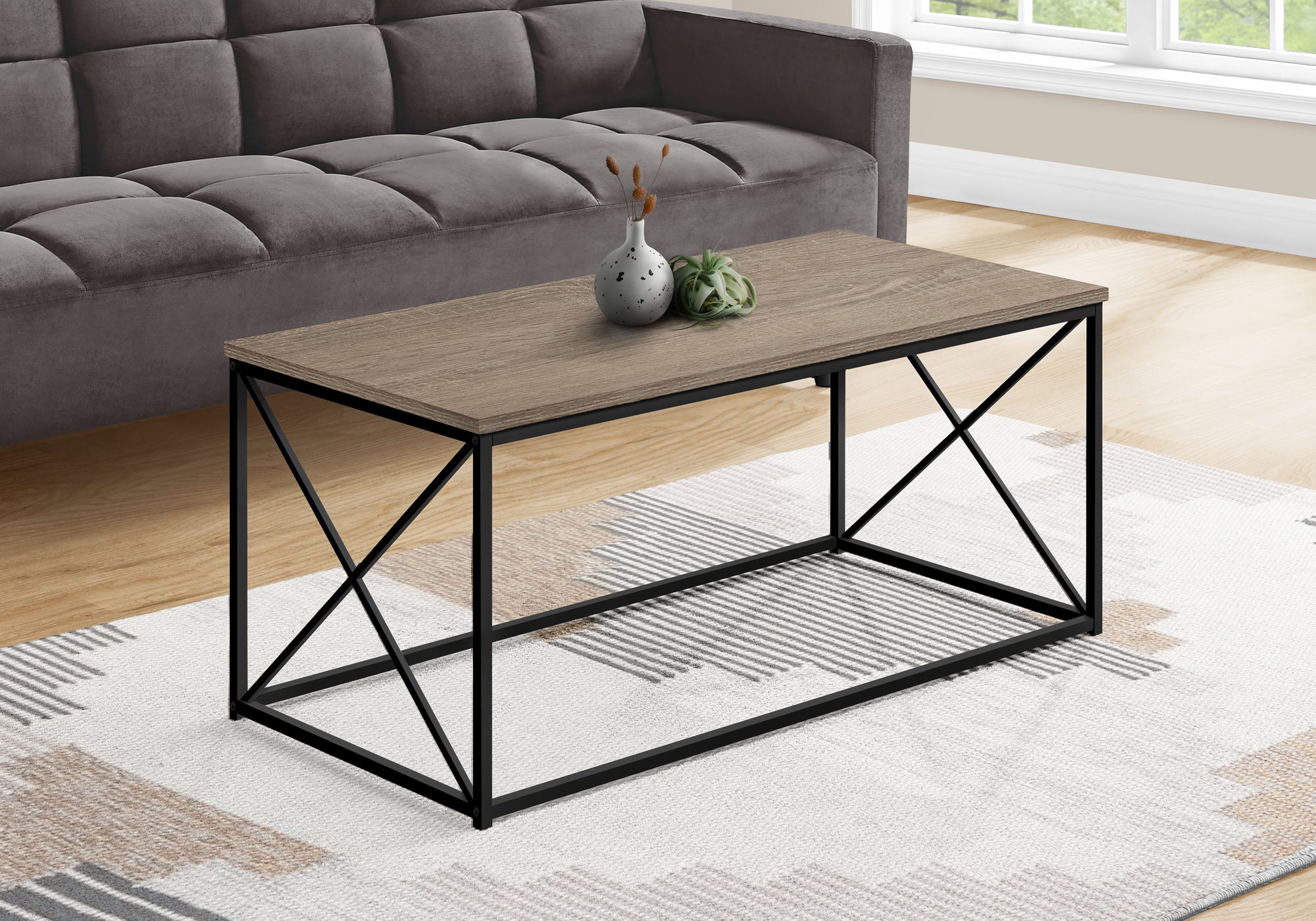 Coffee Table 40"L Black Marble Metal X-Frame-Coffee Table-DECOROLALA