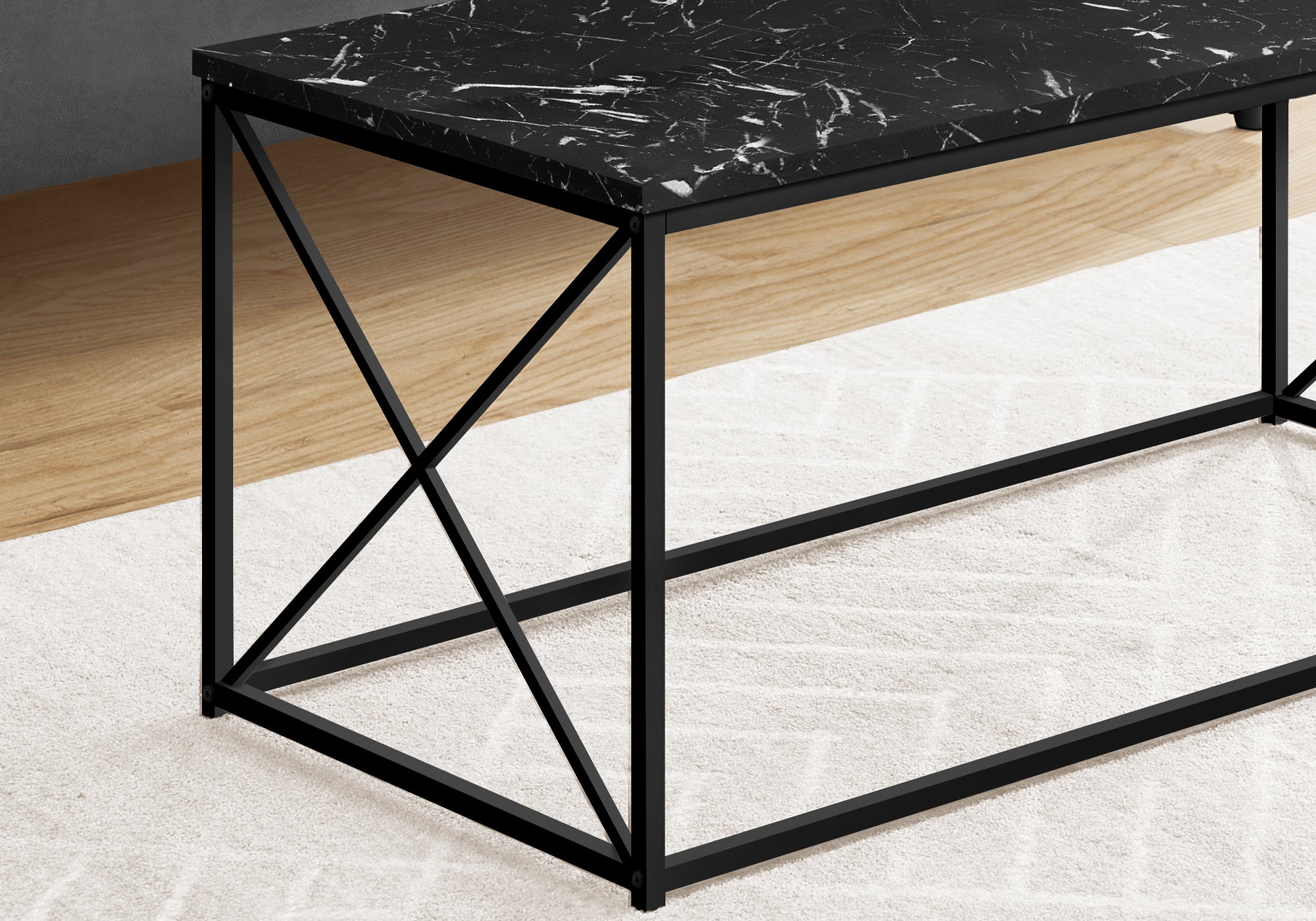 Coffee Table 40"L Black Marble Metal X-Frame-Coffee Table-DECOROLALA