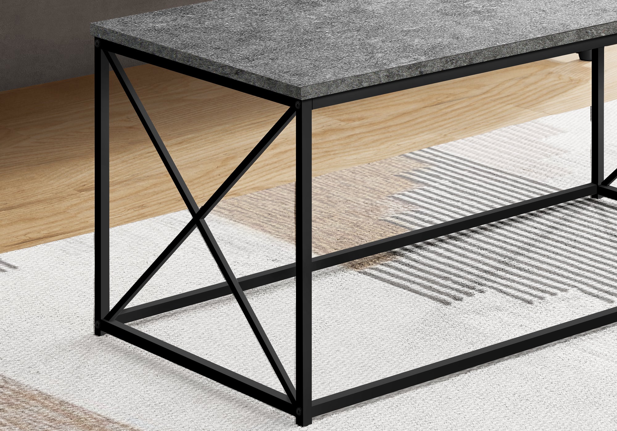 Coffee Table 40"L Black Marble Metal X-Frame-Coffee Table-DECOROLALA