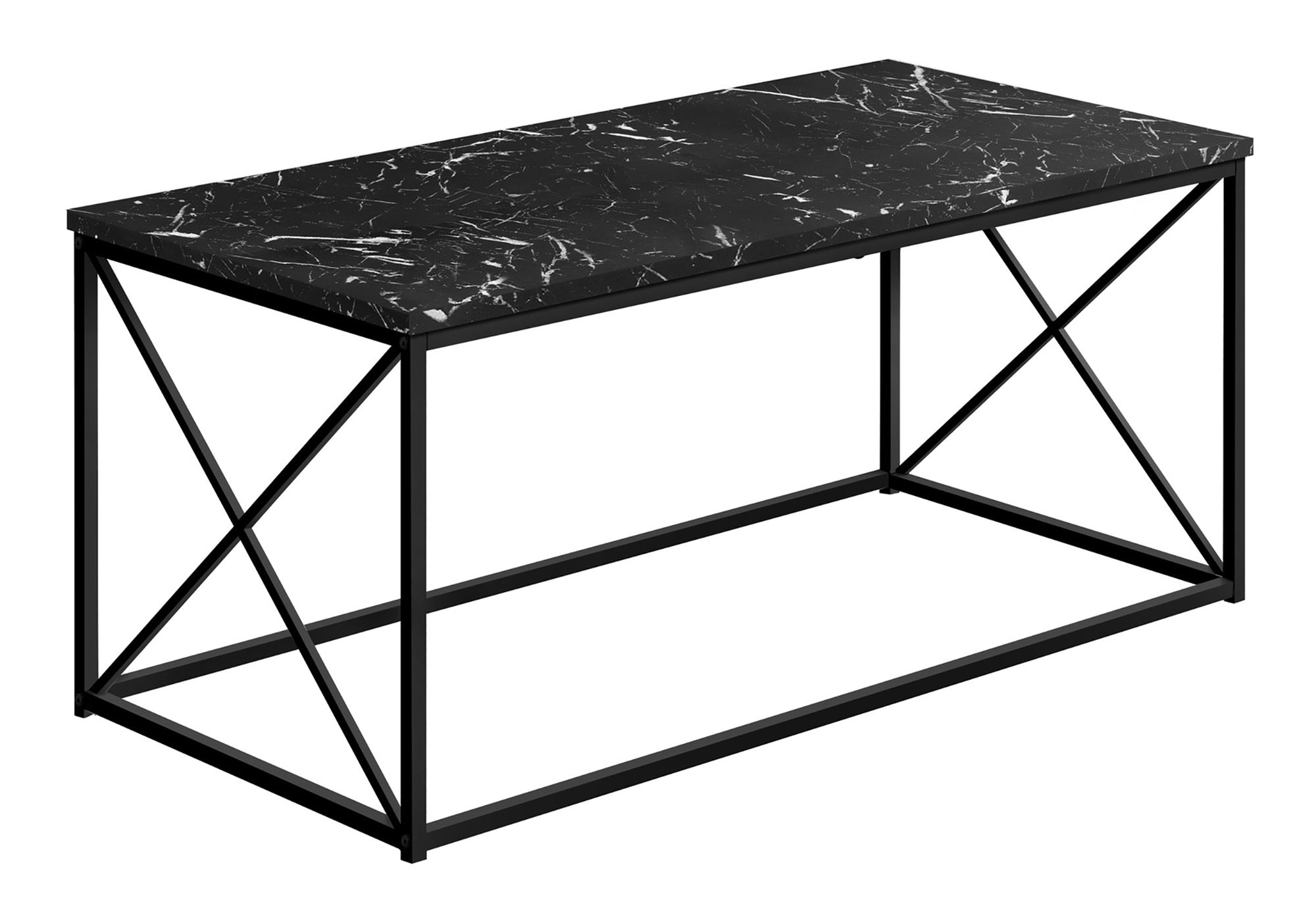 Coffee Table 40"L Black Marble Metal X-Frame-Coffee Table-DECOROLALA