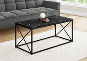Coffee Table 40"L Black Marble Metal X-Frame-Coffee Table-DECOROLALA
