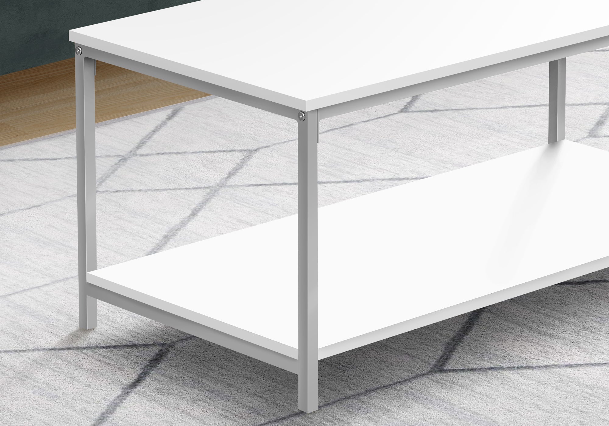 Coffee Table 40"L White Two-Tier Silver Metal Base-Coffee Table-DECOROLALA