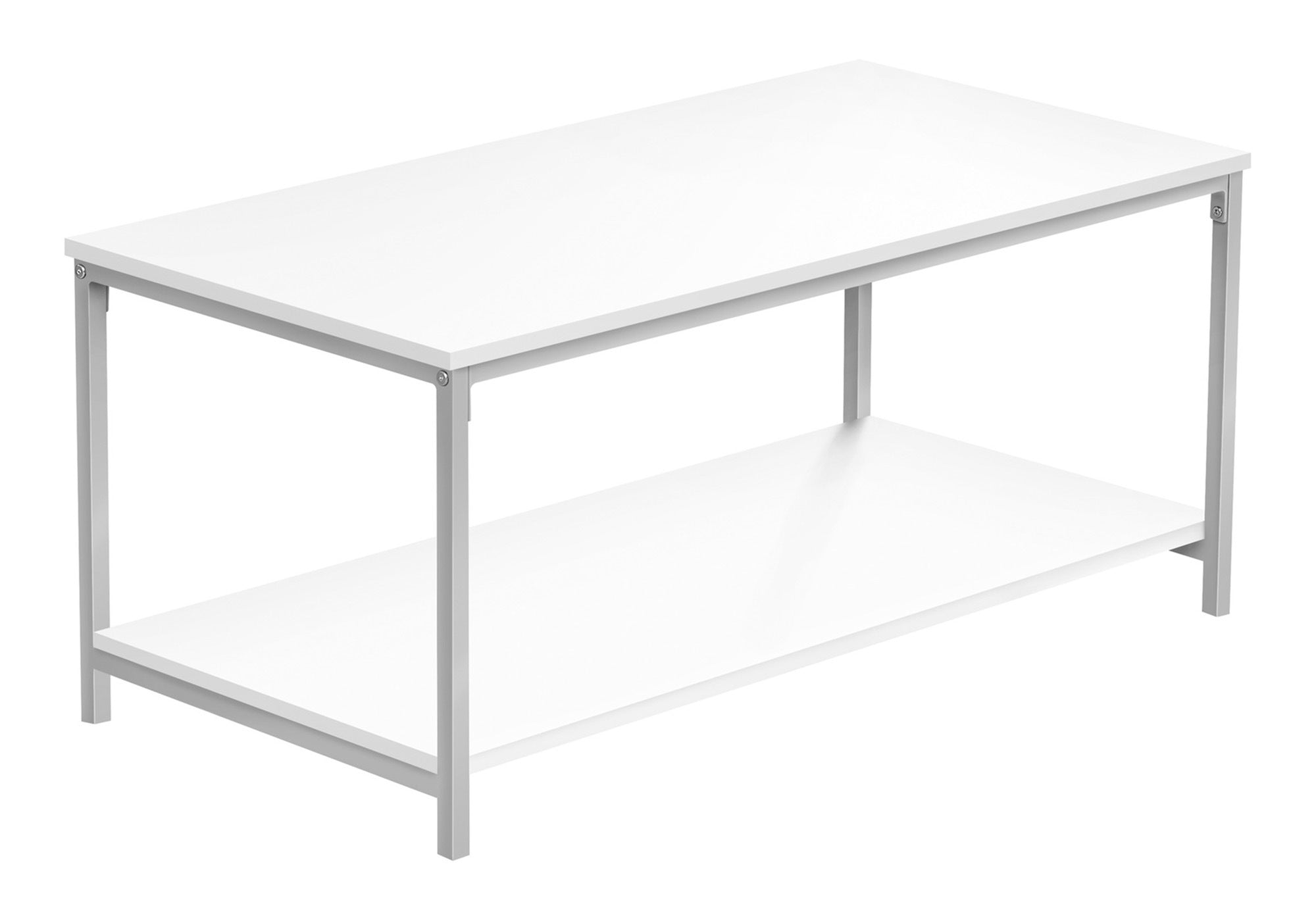 Coffee Table 40"L White Two-Tier Silver Metal Base-Coffee Table-DECOROLALA