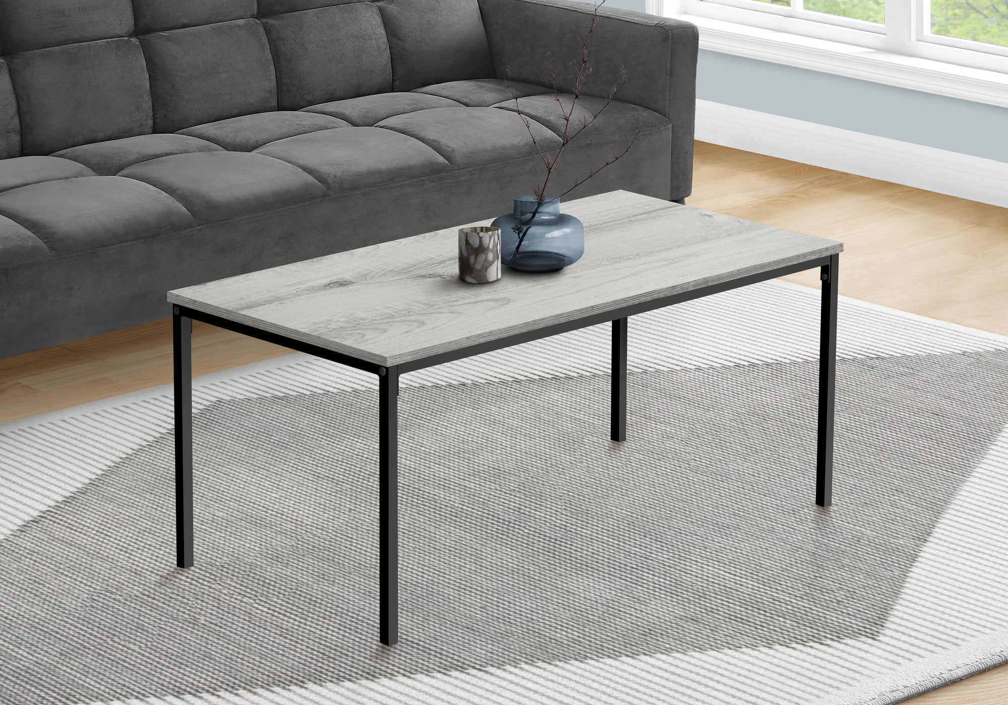 Coffee Table 40"L White With Silver Metal Base-Coffee Table-DECOROLALA