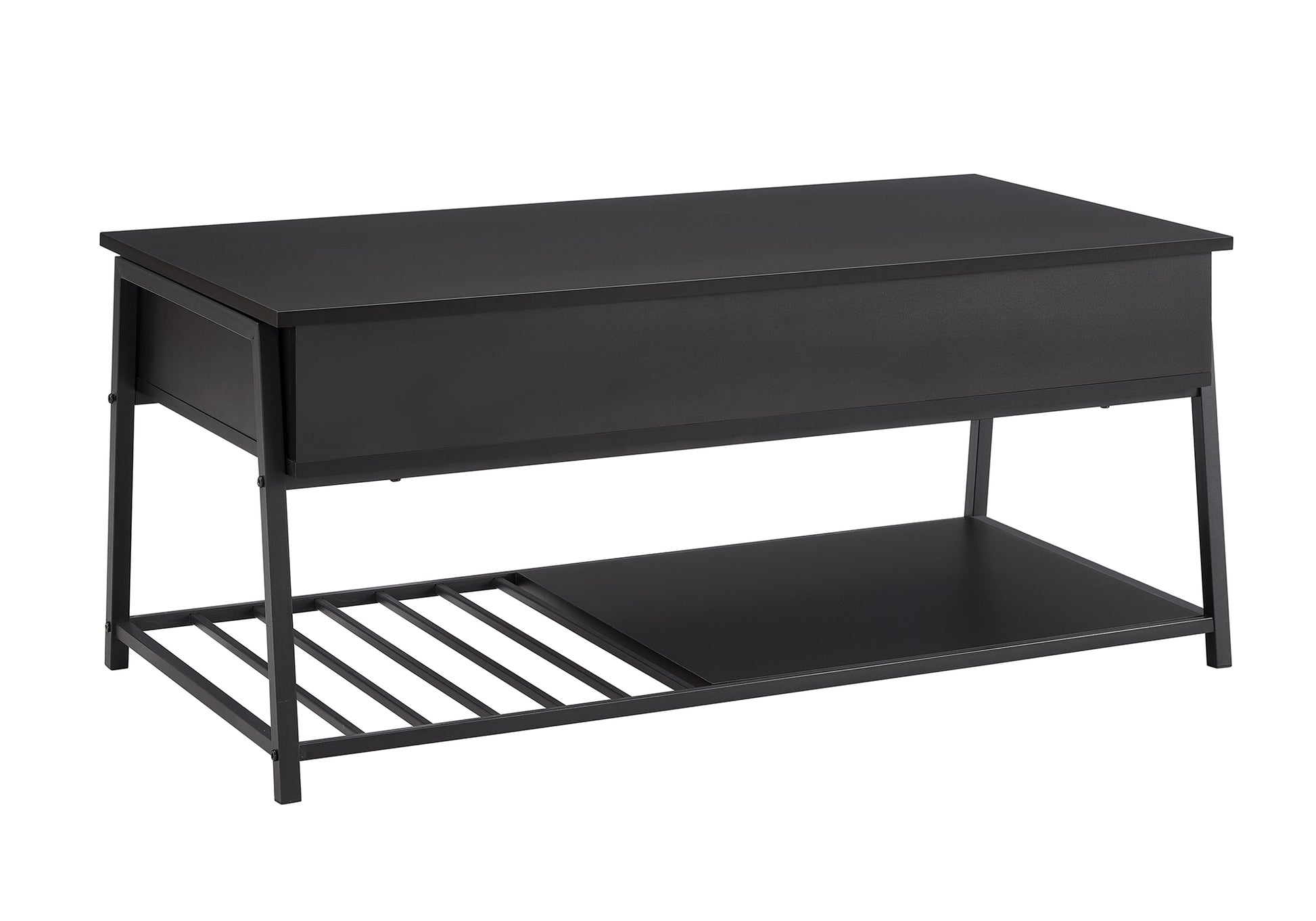 Coffee Table, 42" L, Cocktail, Lift-top, Rectangular, Storage, Living Room, Black Laminate, Black Metal, Contemporary, Modern-DECOROLALA