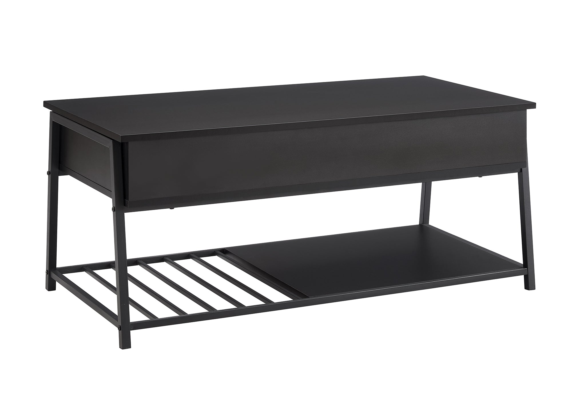 Coffee Table, 42" L, Cocktail, Lift-top, Rectangular, Storage, Living Room, Black Laminate, Black Metal, Contemporary, Modern-DECOROLALA
