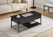 Coffee Table, 42" L, Cocktail, Lift-top, Rectangular, Storage, Living Room, Black Laminate, Black Metal, Contemporary, Modern-DECOROLALA