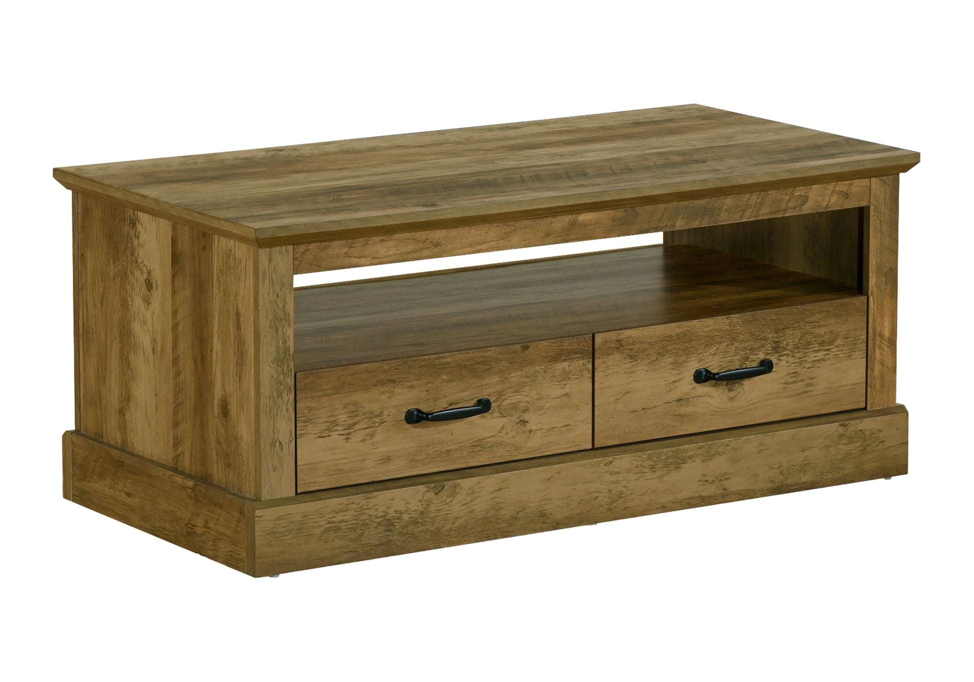 Coffee Table, 42" L, Cocktail, Rectangular, Storage Drawers, Living Room, Accent, Dark Brown Oak Laminate, Transitional-DECOROLALA