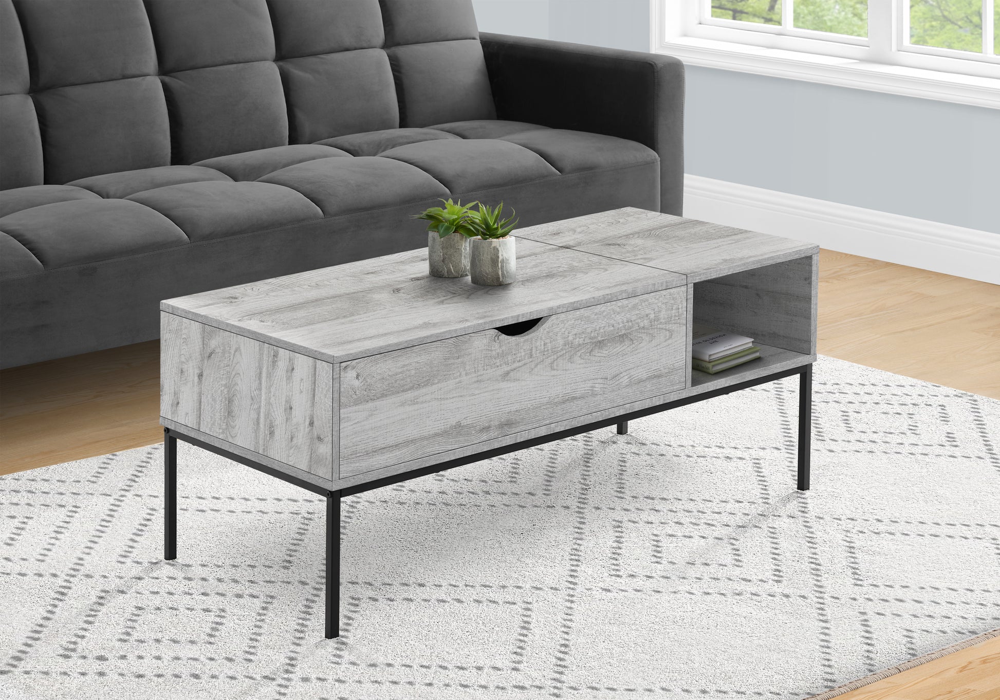 Coffee Table - 42"L / Lift-Top Grey / Black Metal-Coffee Table-DECOROLALA