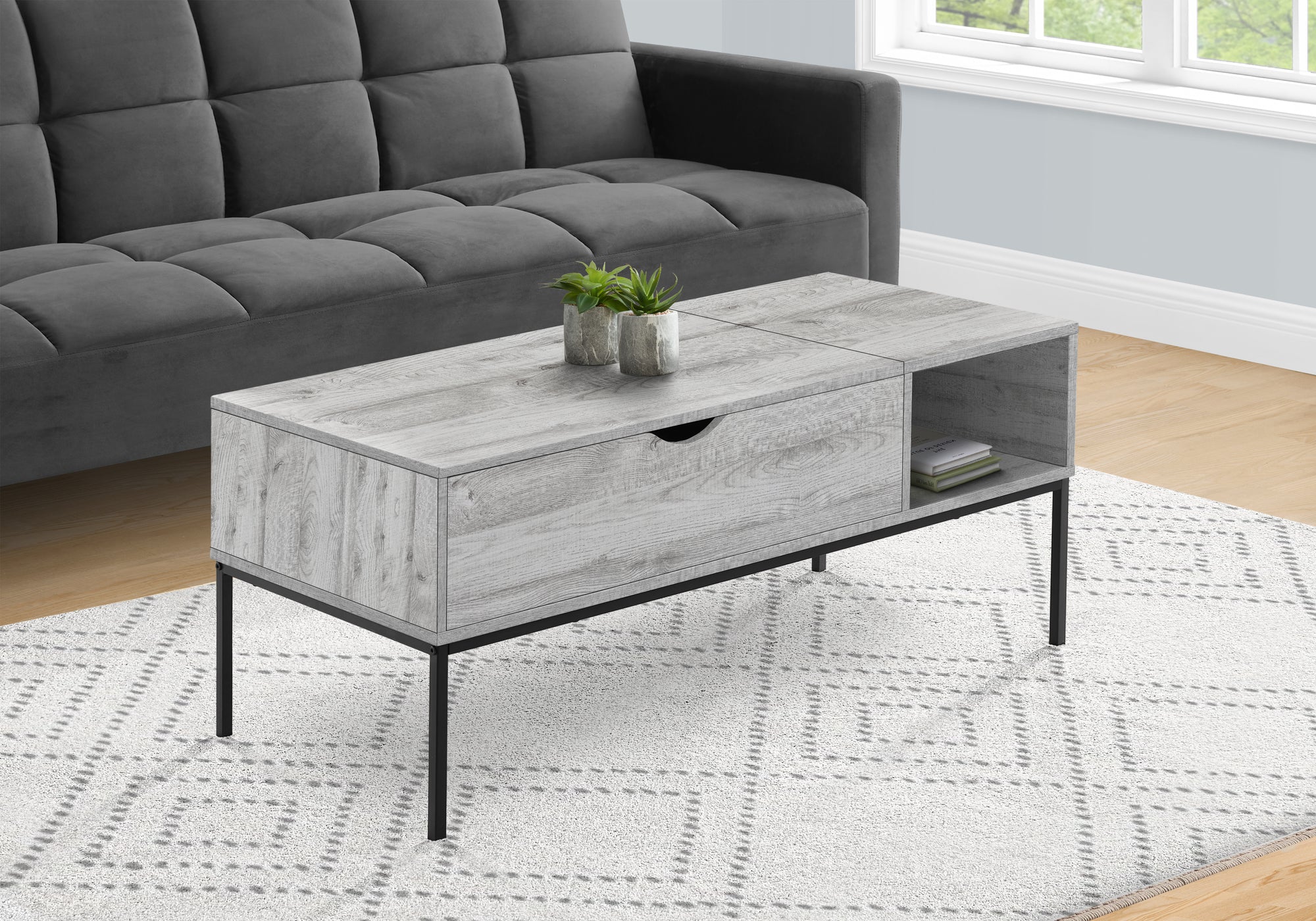Coffee Table - 42"L / Lift-Top Grey / Black Metal-Coffee Table-DECOROLALA