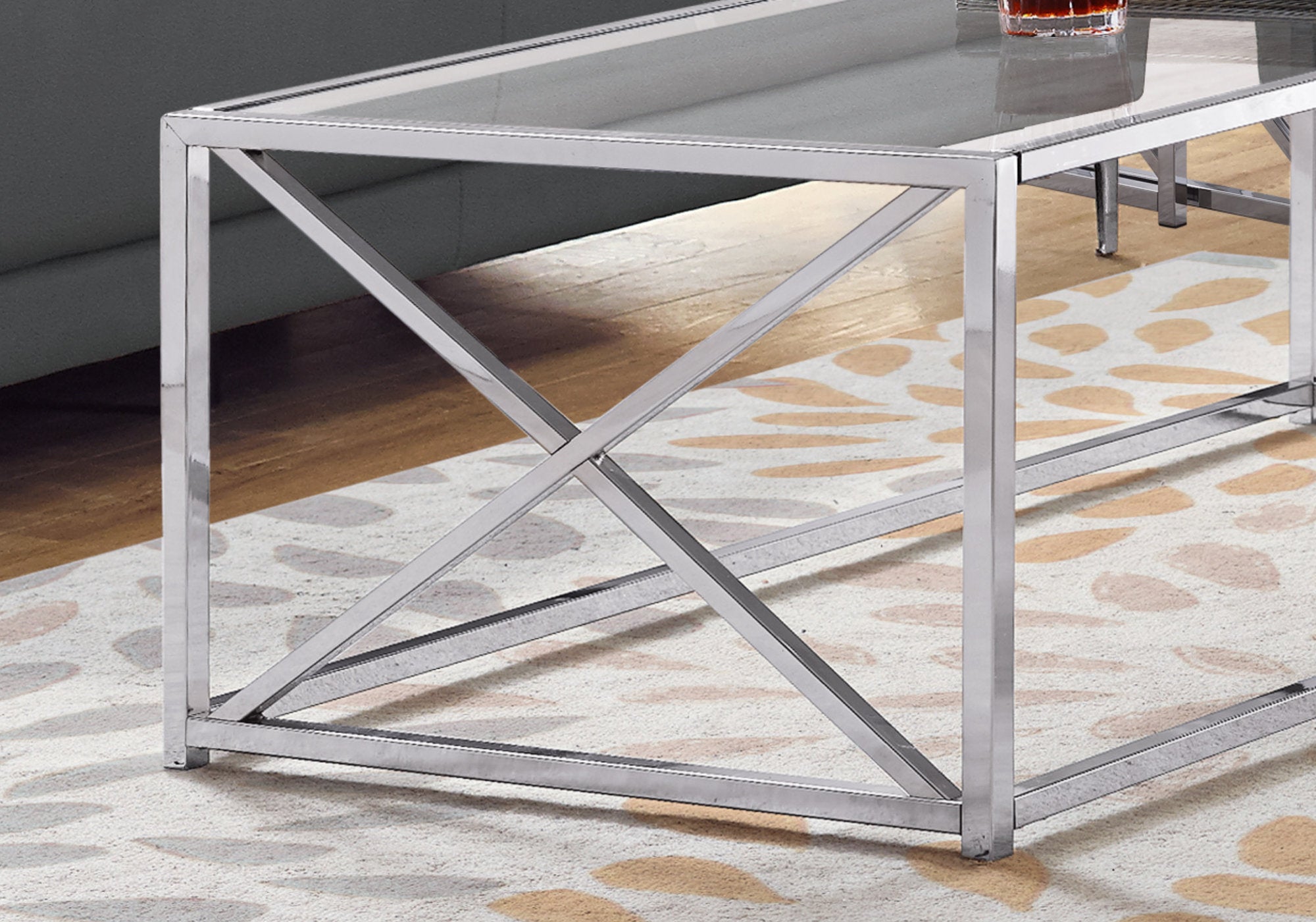 Coffee Table 44"L Chrome Metal Tempered Glass-Coffee Table-DECOROLALA