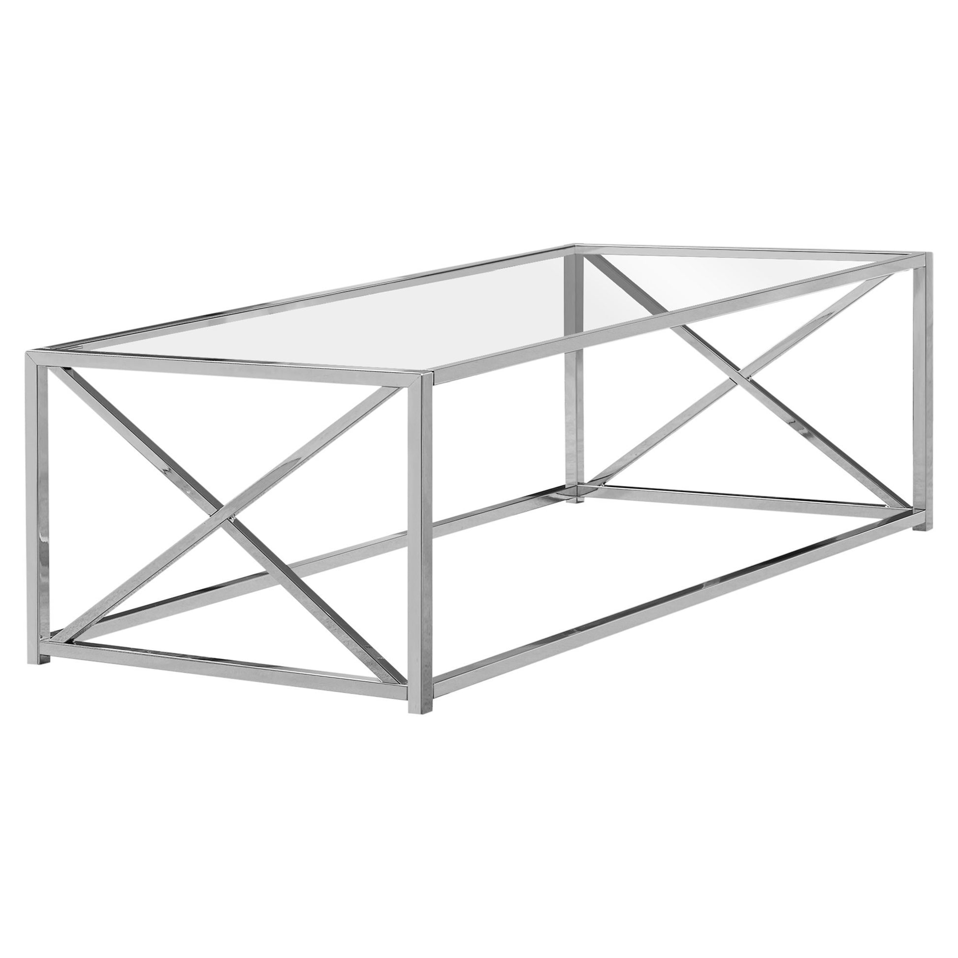 Coffee Table 44"L Chrome Metal Tempered Glass-Coffee Table-DECOROLALA